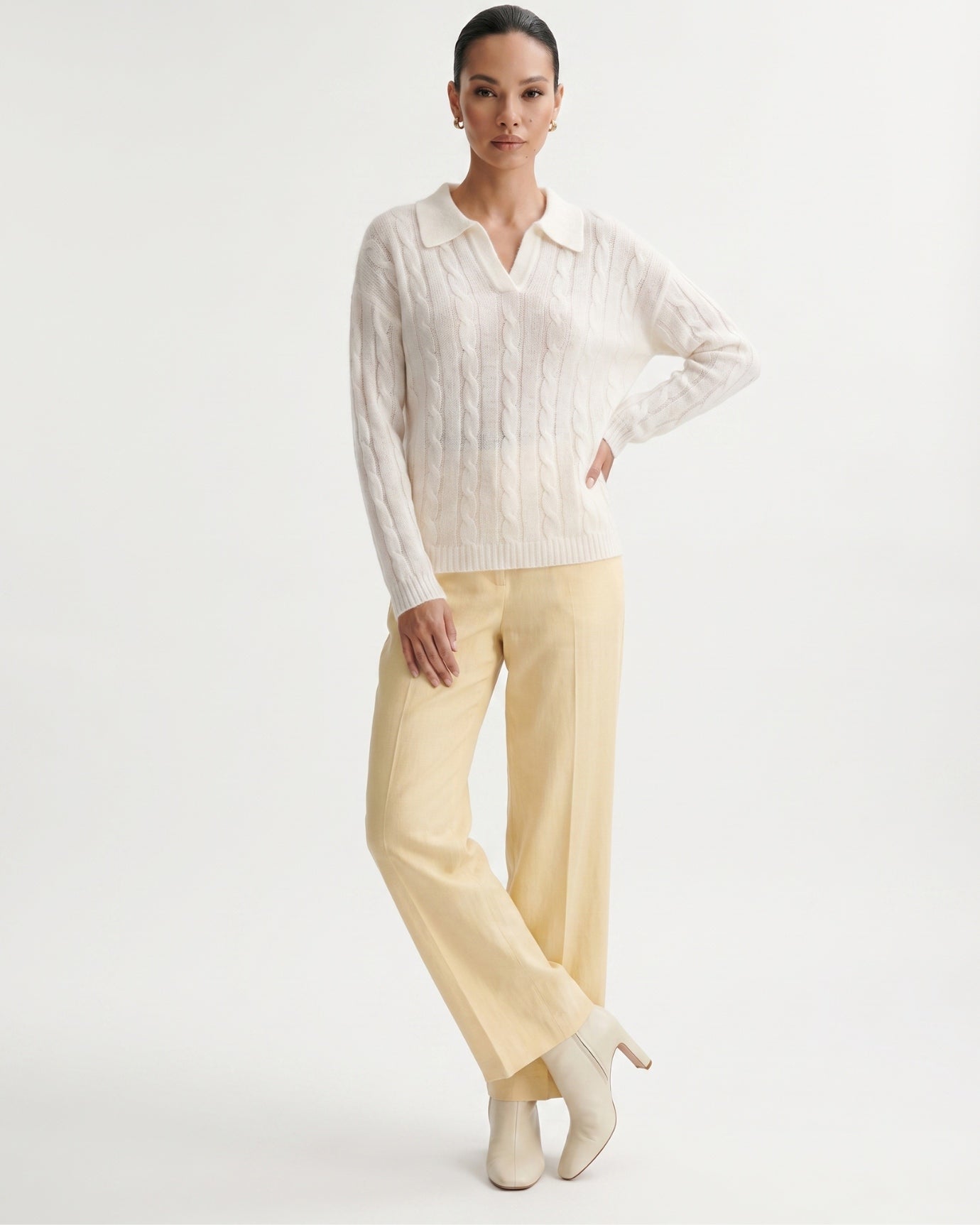 Dina Cashmere & Mulberry Silk Long Sleeve Polo Oversized