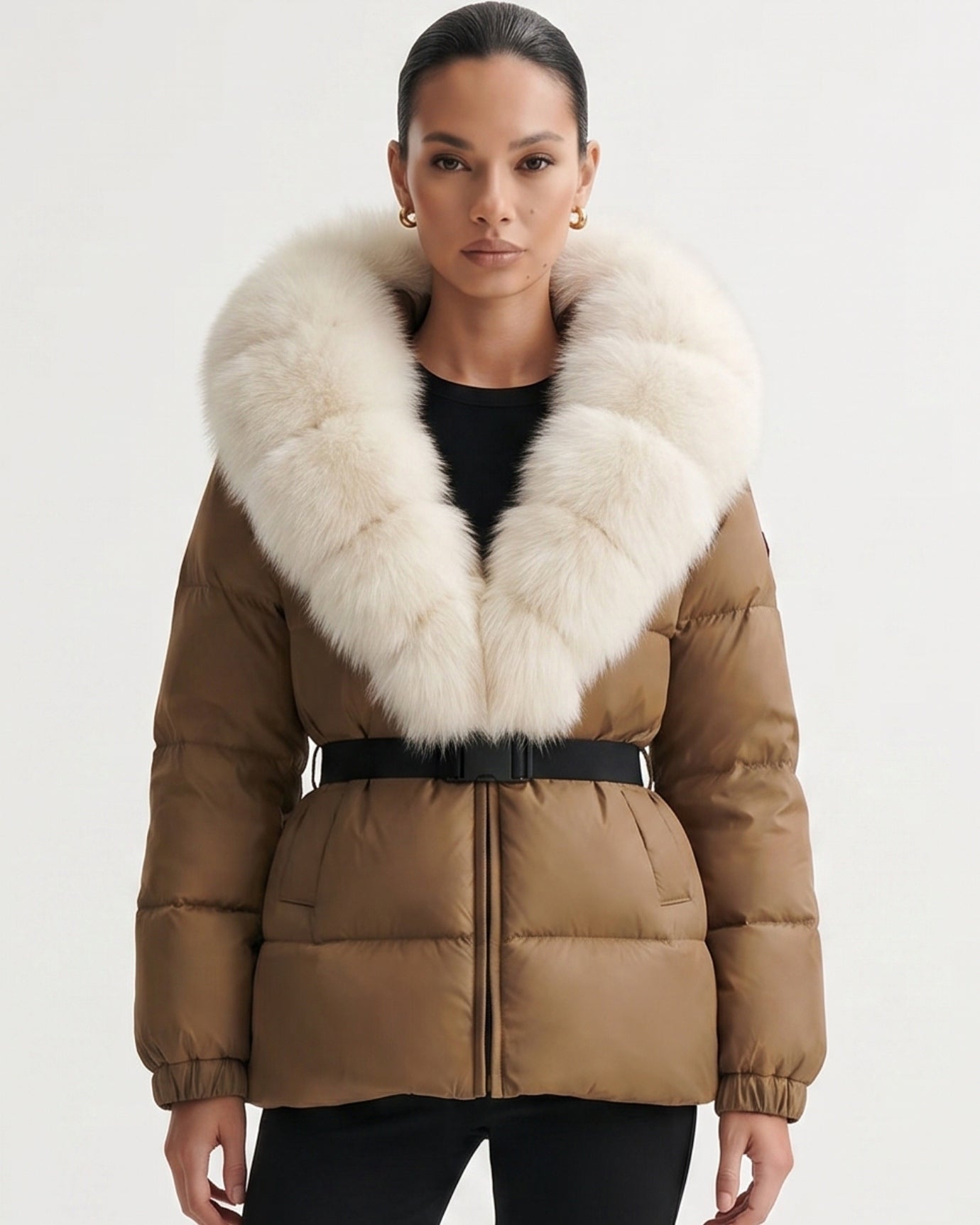 Duck Down Jacket with Fox Fur Trim Hood