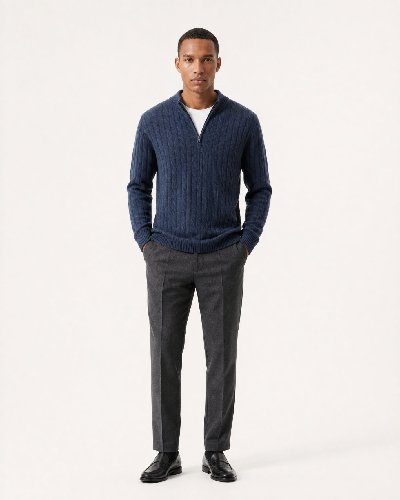 Cashmere Half-Zip Thick Cable Knit Knitwear