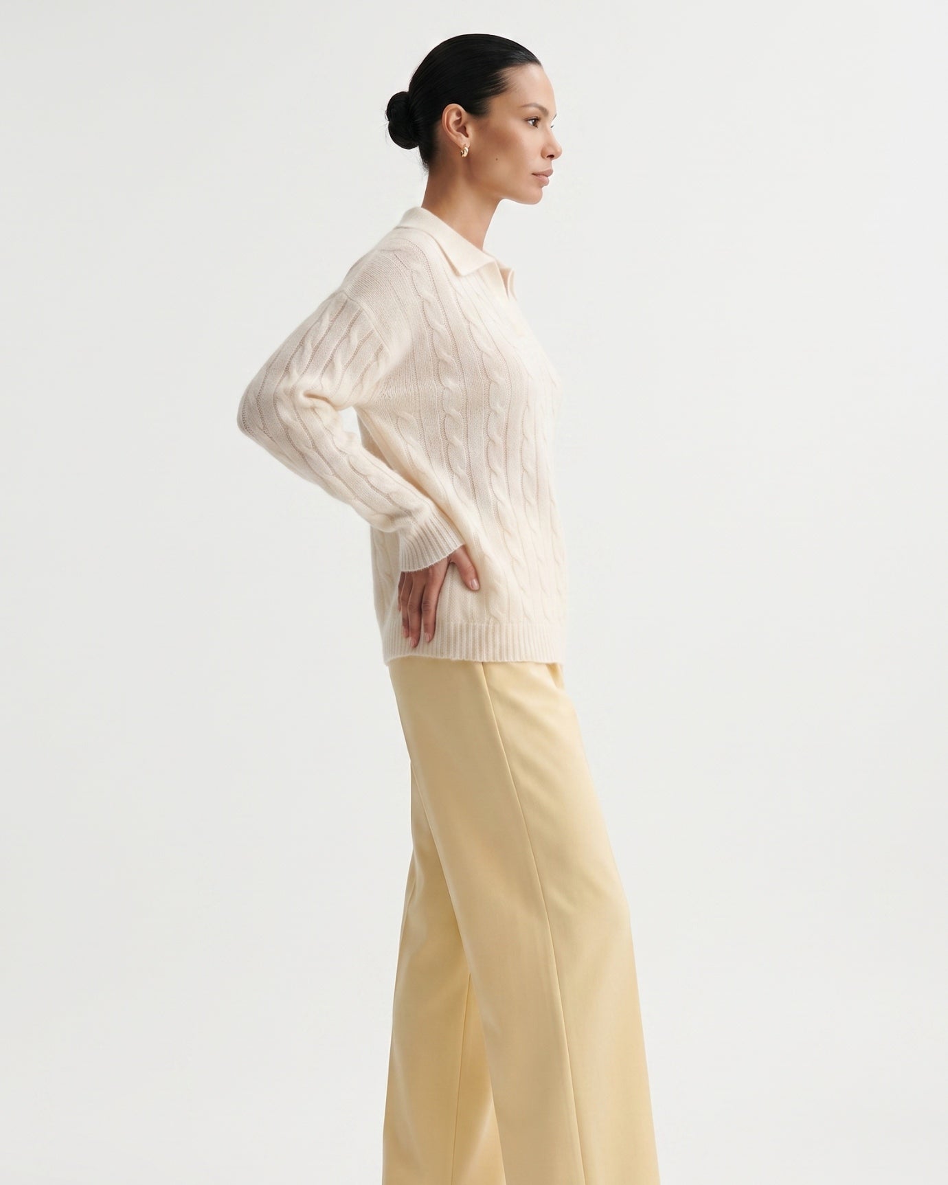 Dina Cashmere & Mulberry Silk Long Sleeve Polo Oversized
