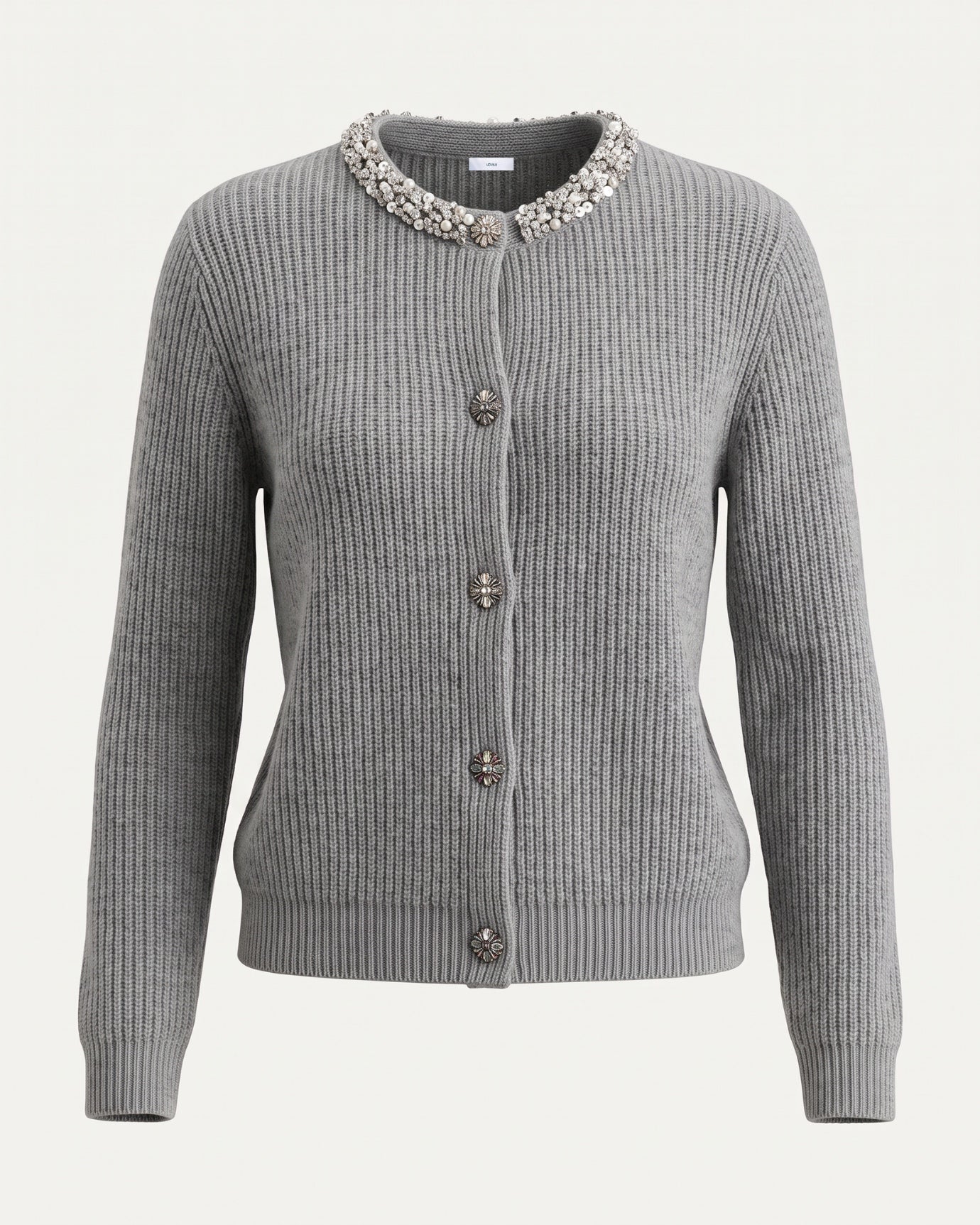 Round Neck Cashmere Knitted Diamond Cardigan
