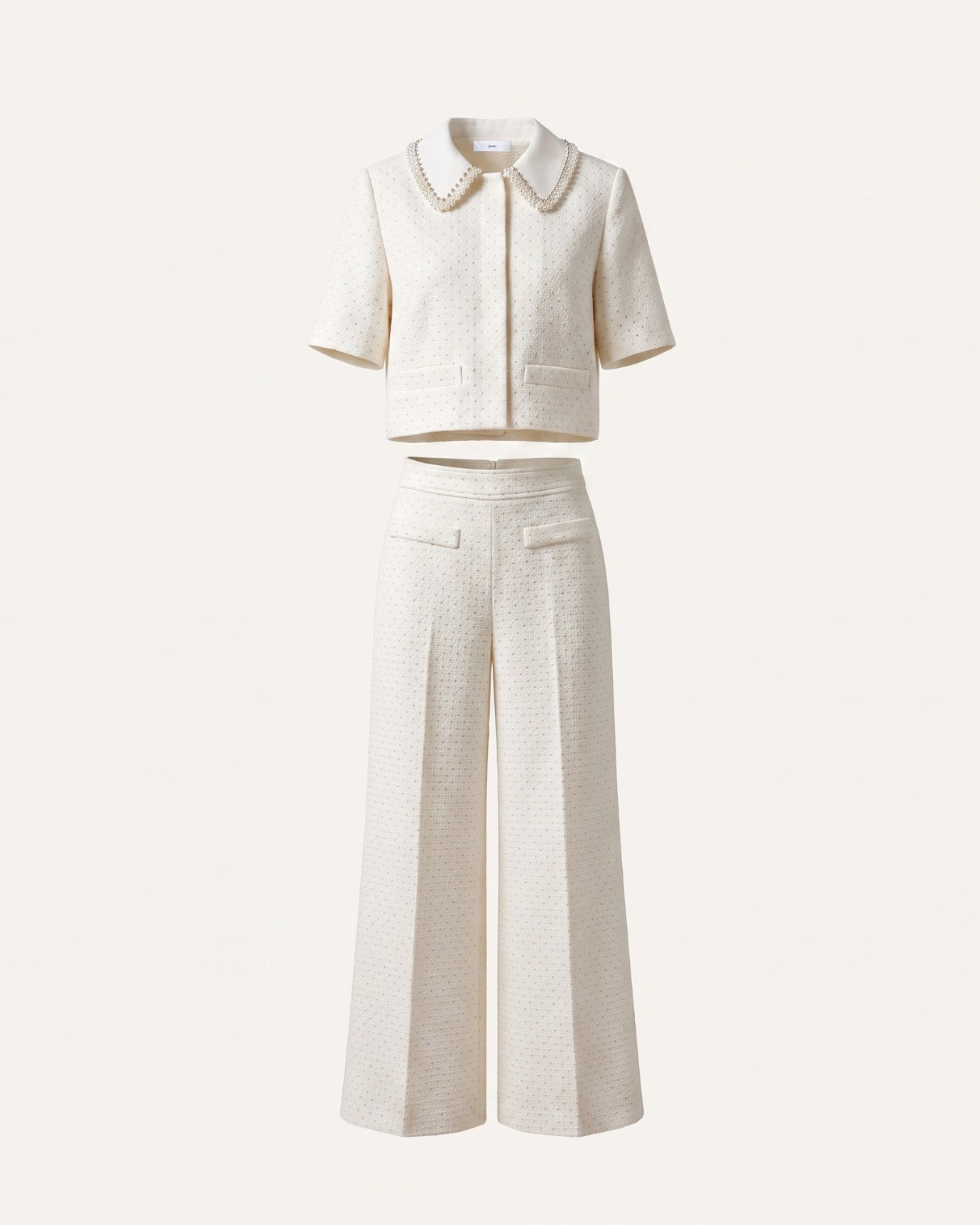 French Dream White Drilling Set Top & Pants