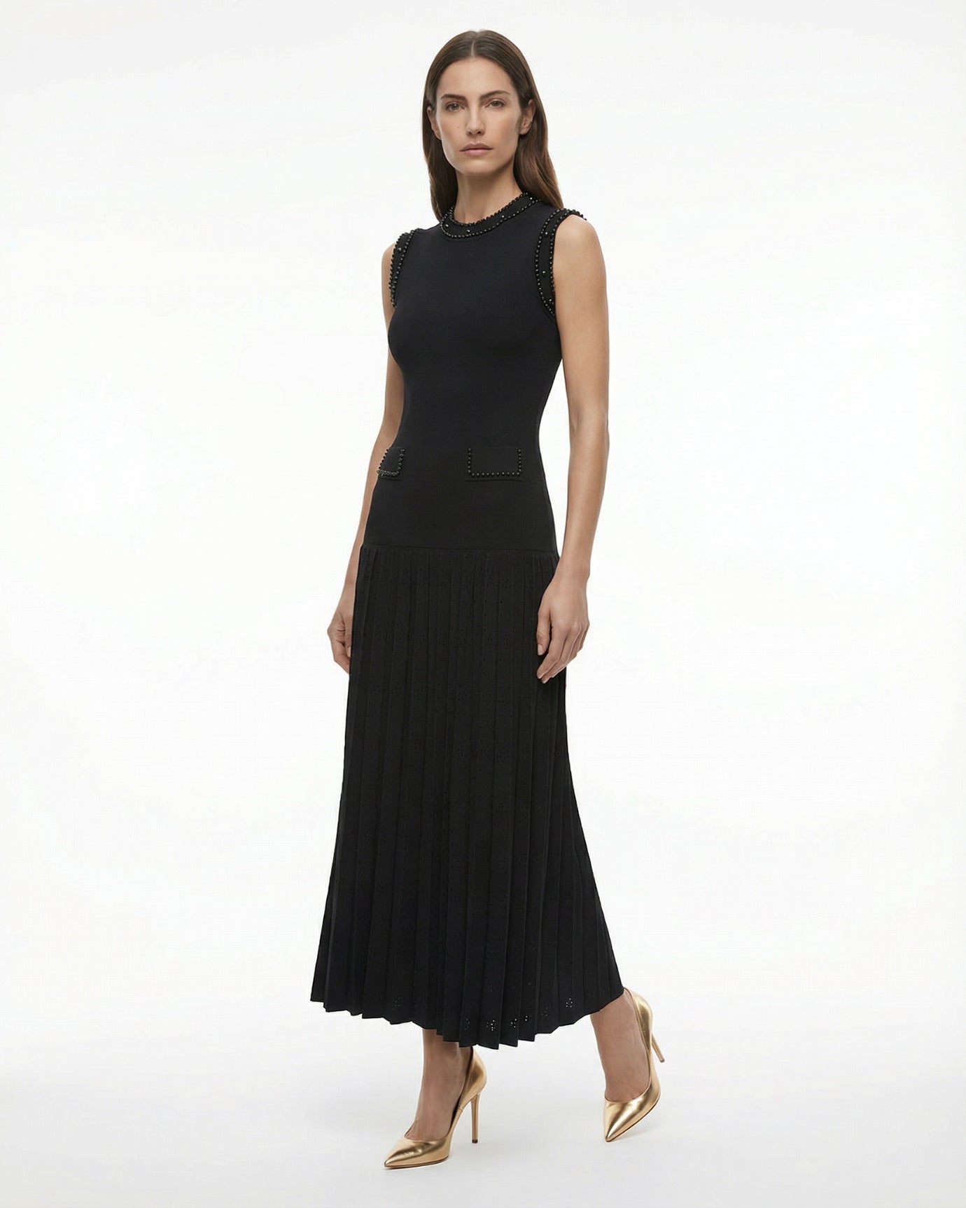 Hamptons Neck Beaded Slim Fit Knitted Dress