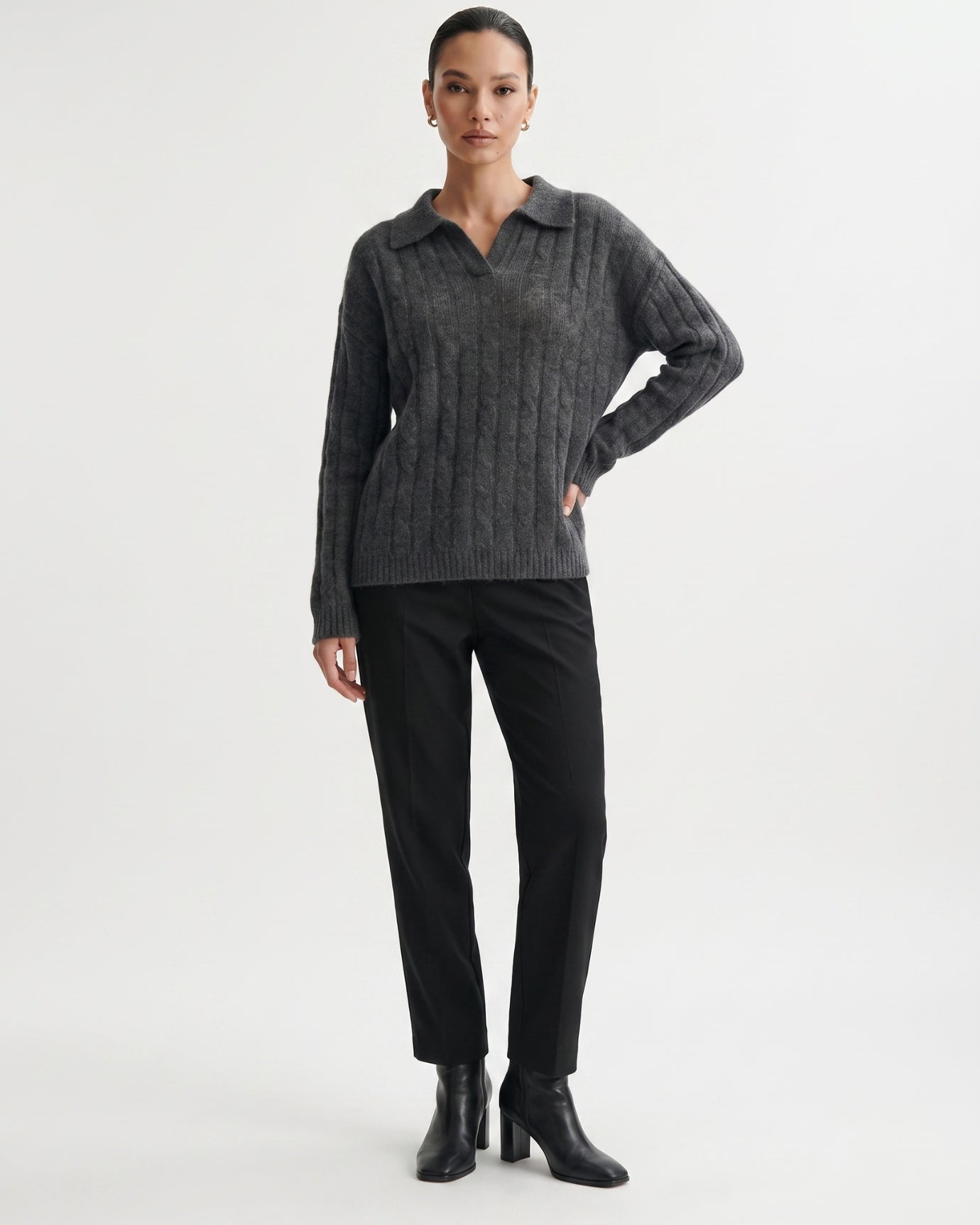 Dina Cashmere & Mulberry Silk Long Sleeve Polo Oversized