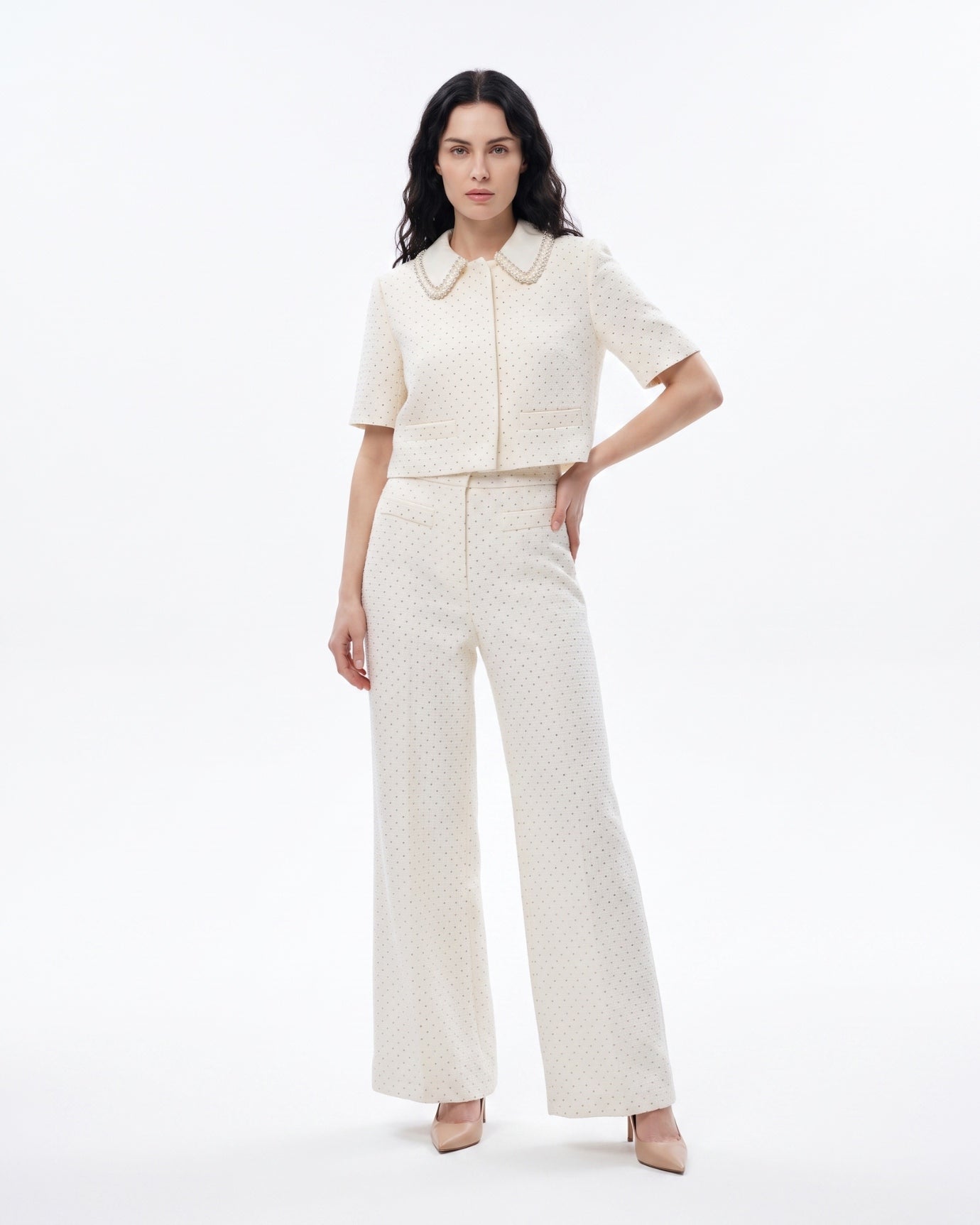 French Dream White Drilling Set Top & Pants