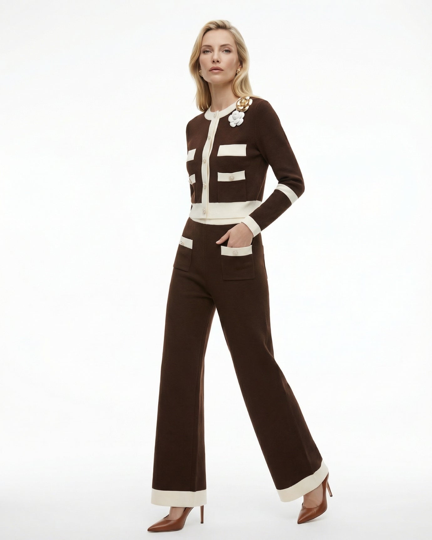 Rinna Knitted Cardigan Long-Sleeved Jacket & Pants Suit Set
