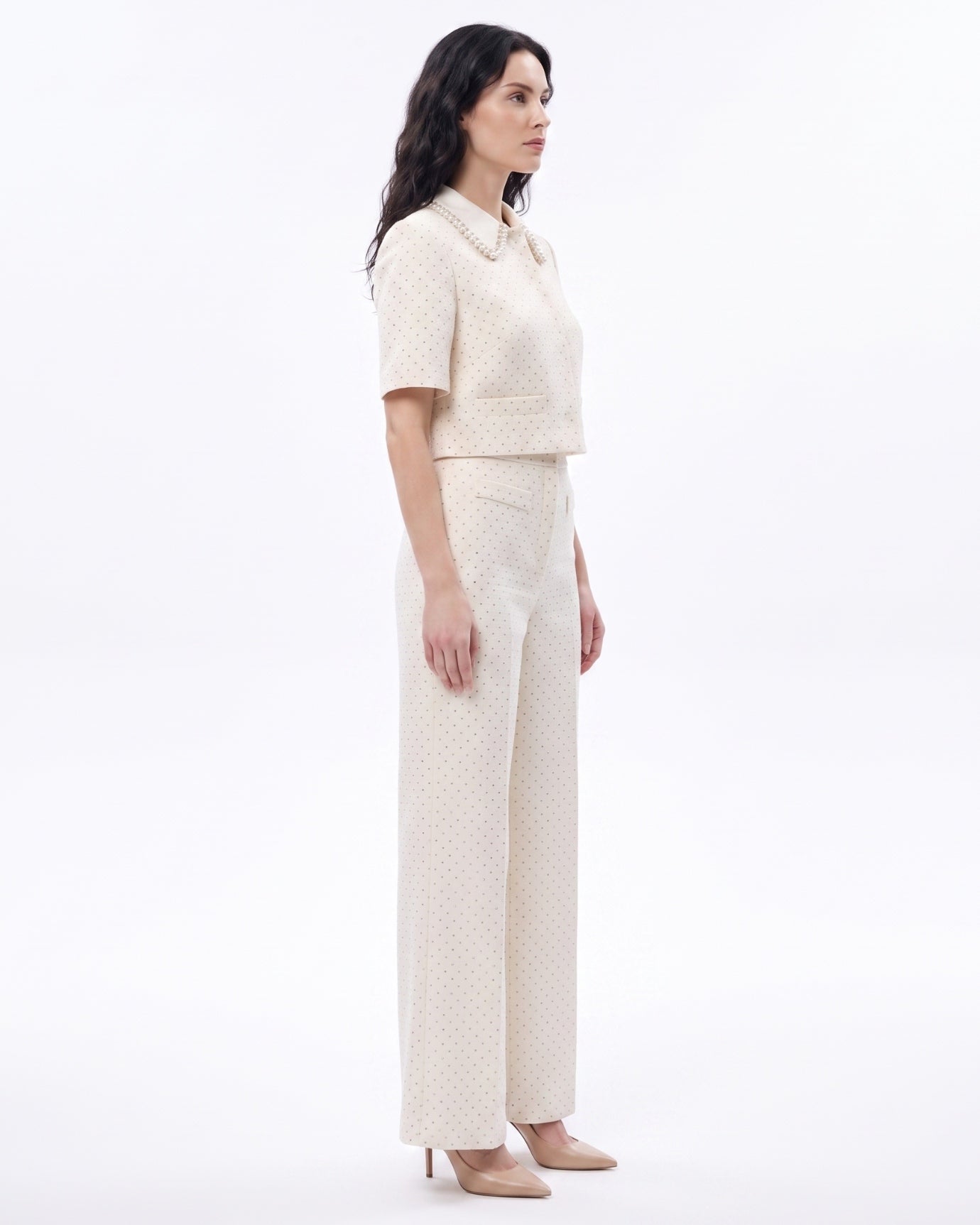 French Dream White Drilling Set Top & Pants