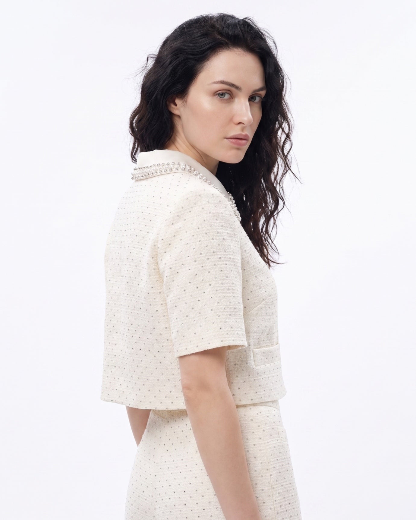 French Dream White Drilling Set Top & Pants