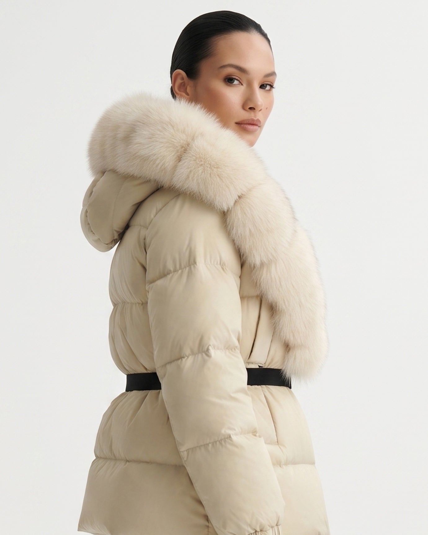 Duck Down Jacket with Fox Fur Trim Hood
