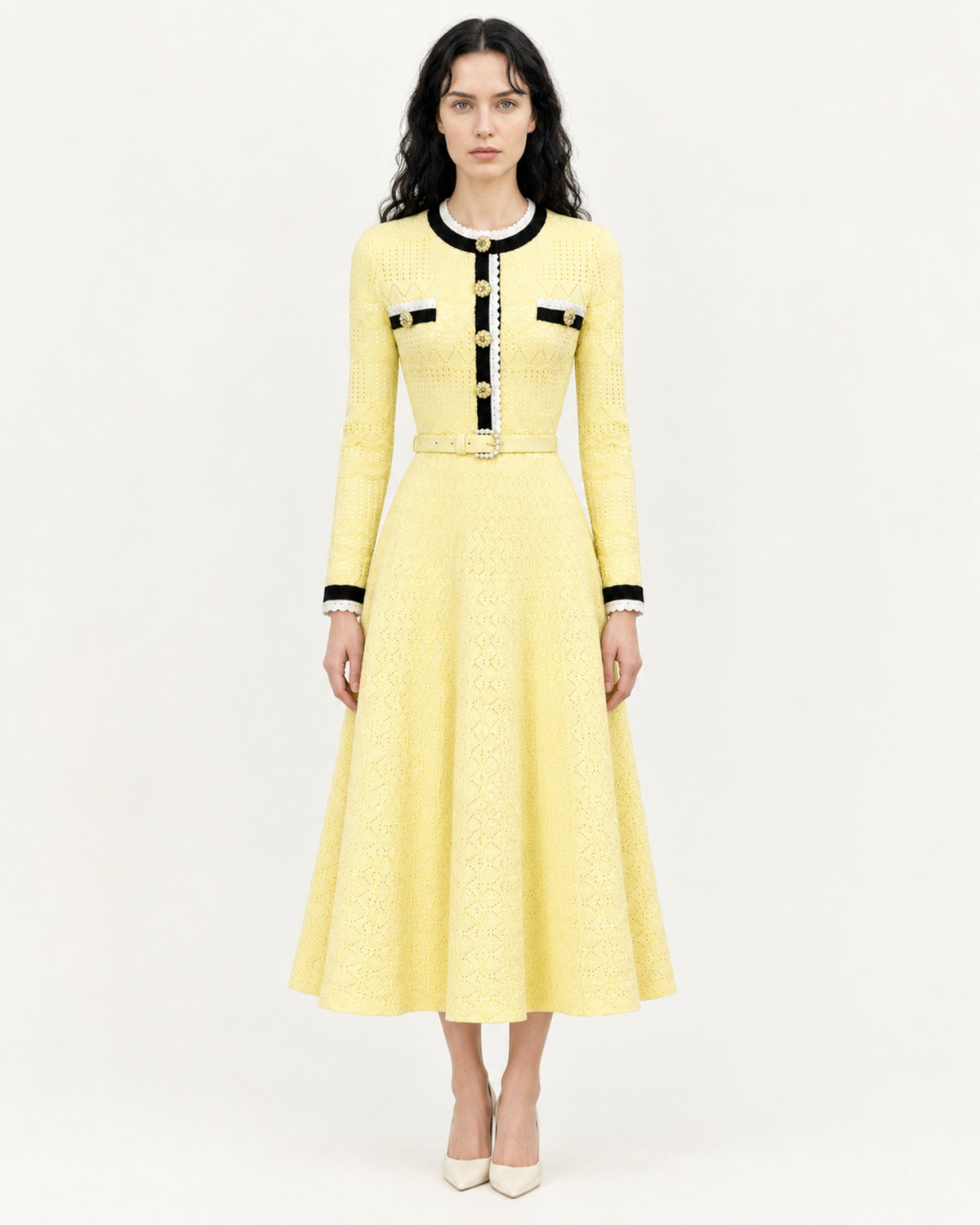 Celia Long-Sleeve Belted Cutout Dress