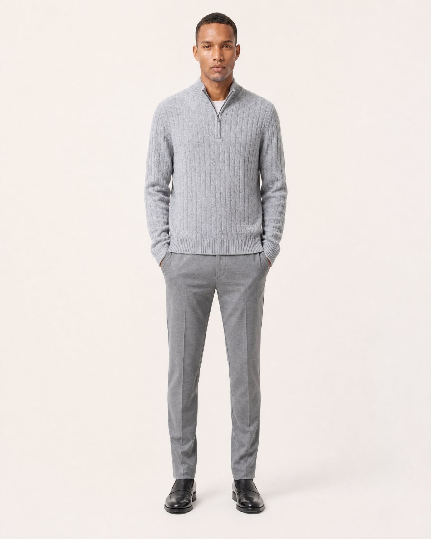 Cashmere Half-Zip Thick Cable Knit Knitwear