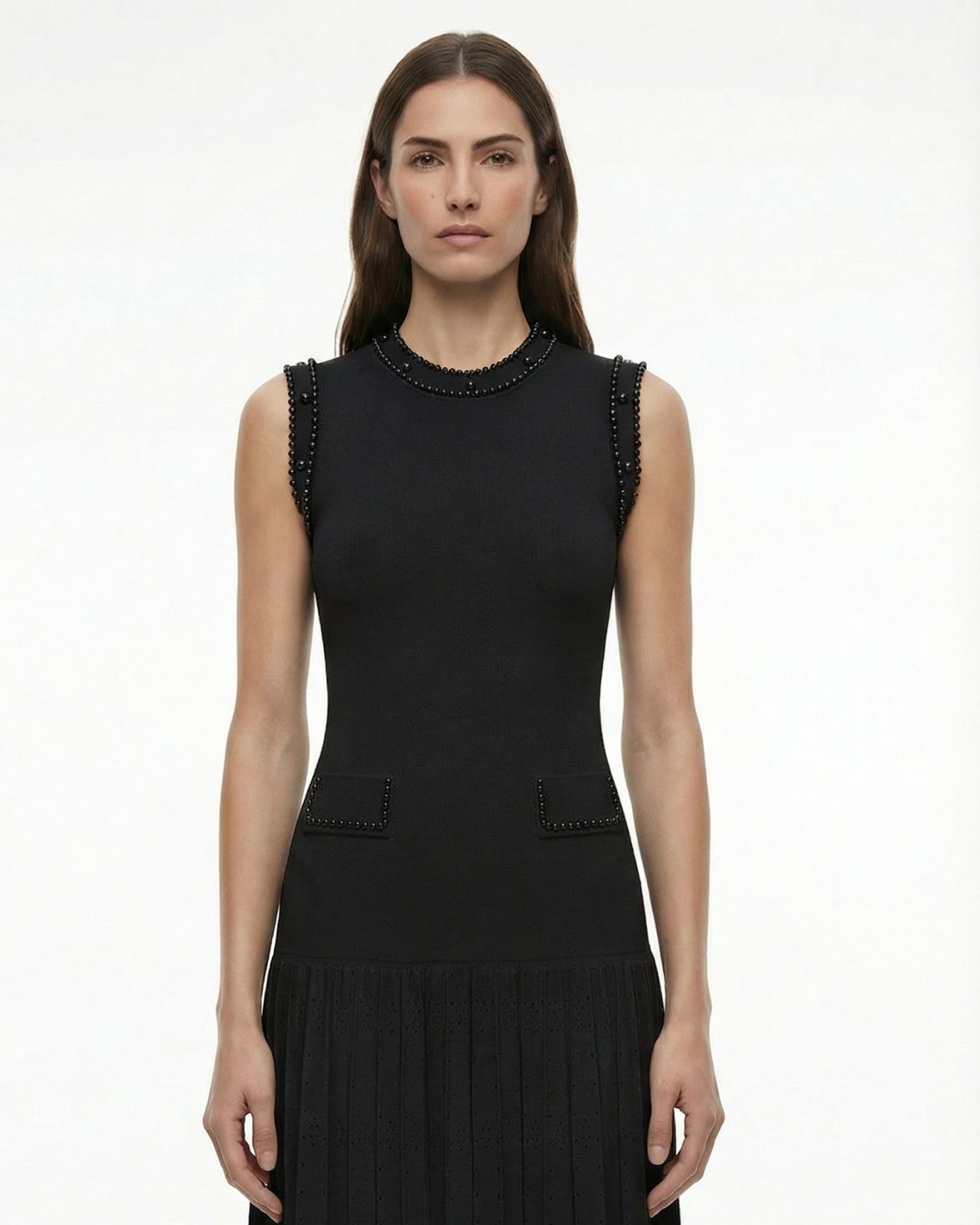 Hamptons Neck Beaded Slim Fit Knitted Dress