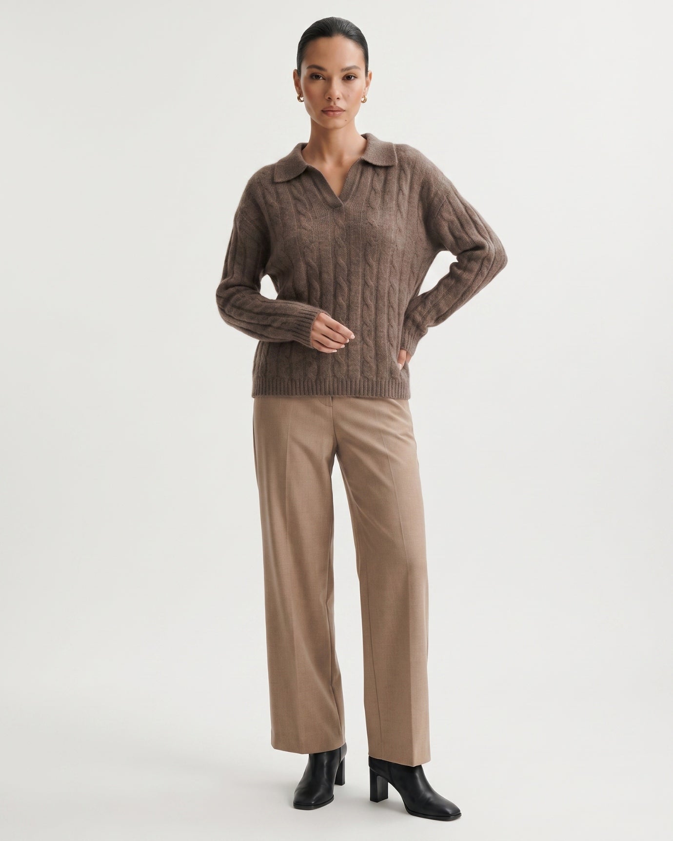 Dina Cashmere & Mulberry Silk Long Sleeve Polo Oversized