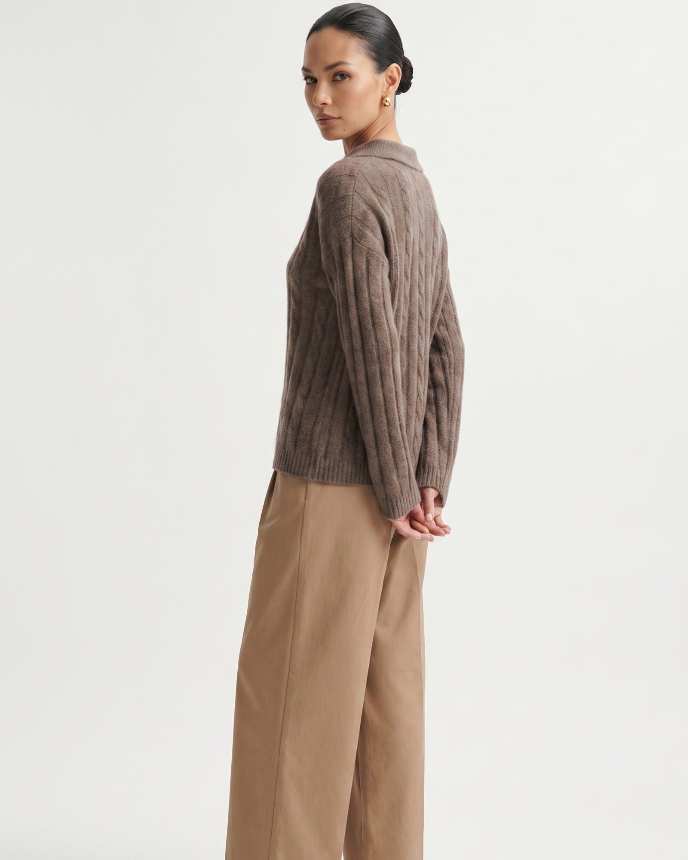 Dina Cashmere & Mulberry Silk Long Sleeve Polo Oversized