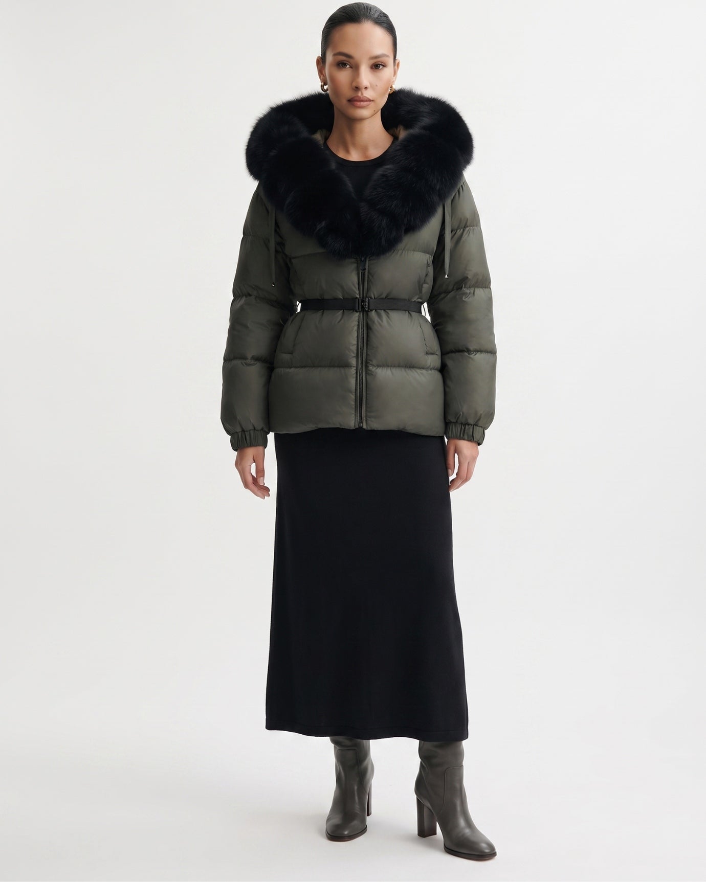 Duck Down Jacket with Fox Fur Trim Hood