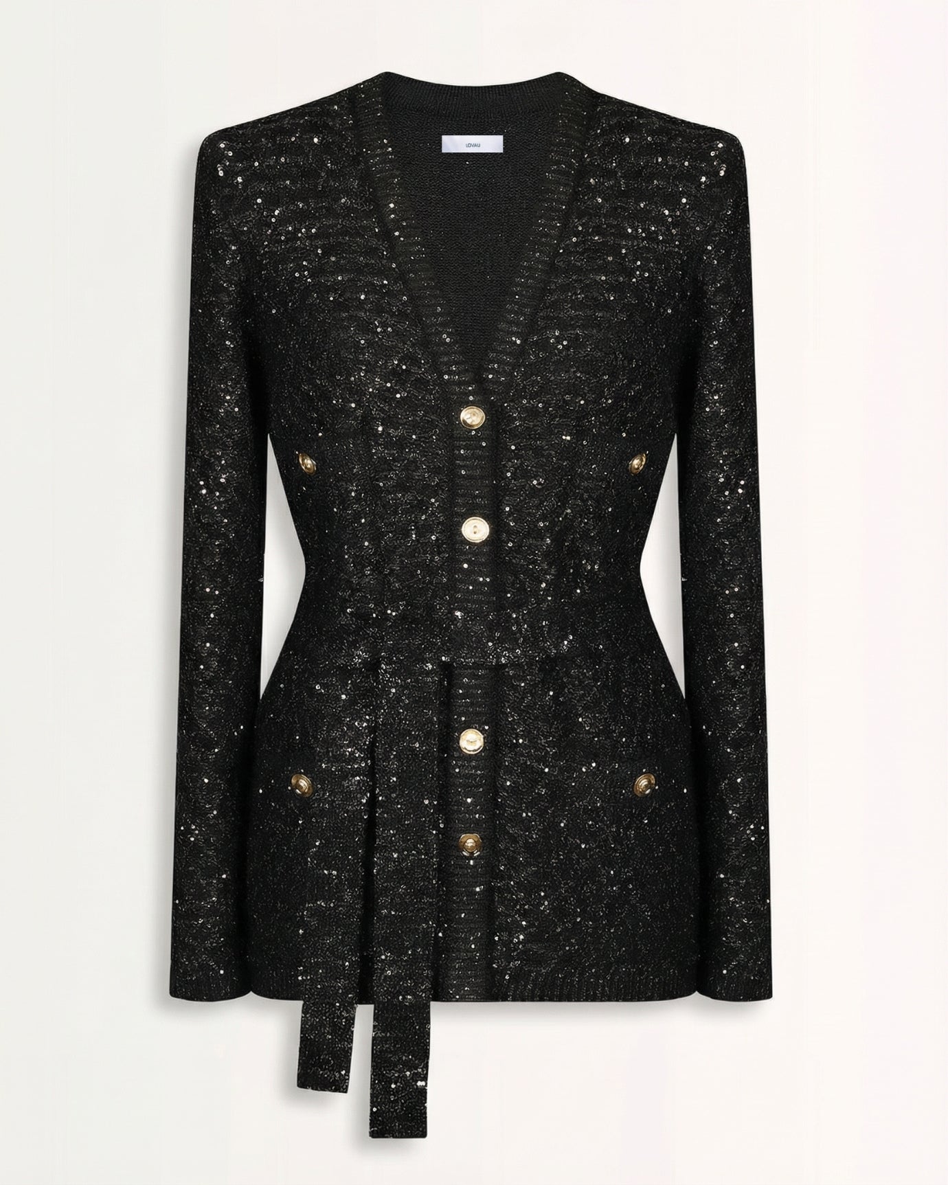 High End Sequin Knitted Long Sleeve V-neck Cardigan