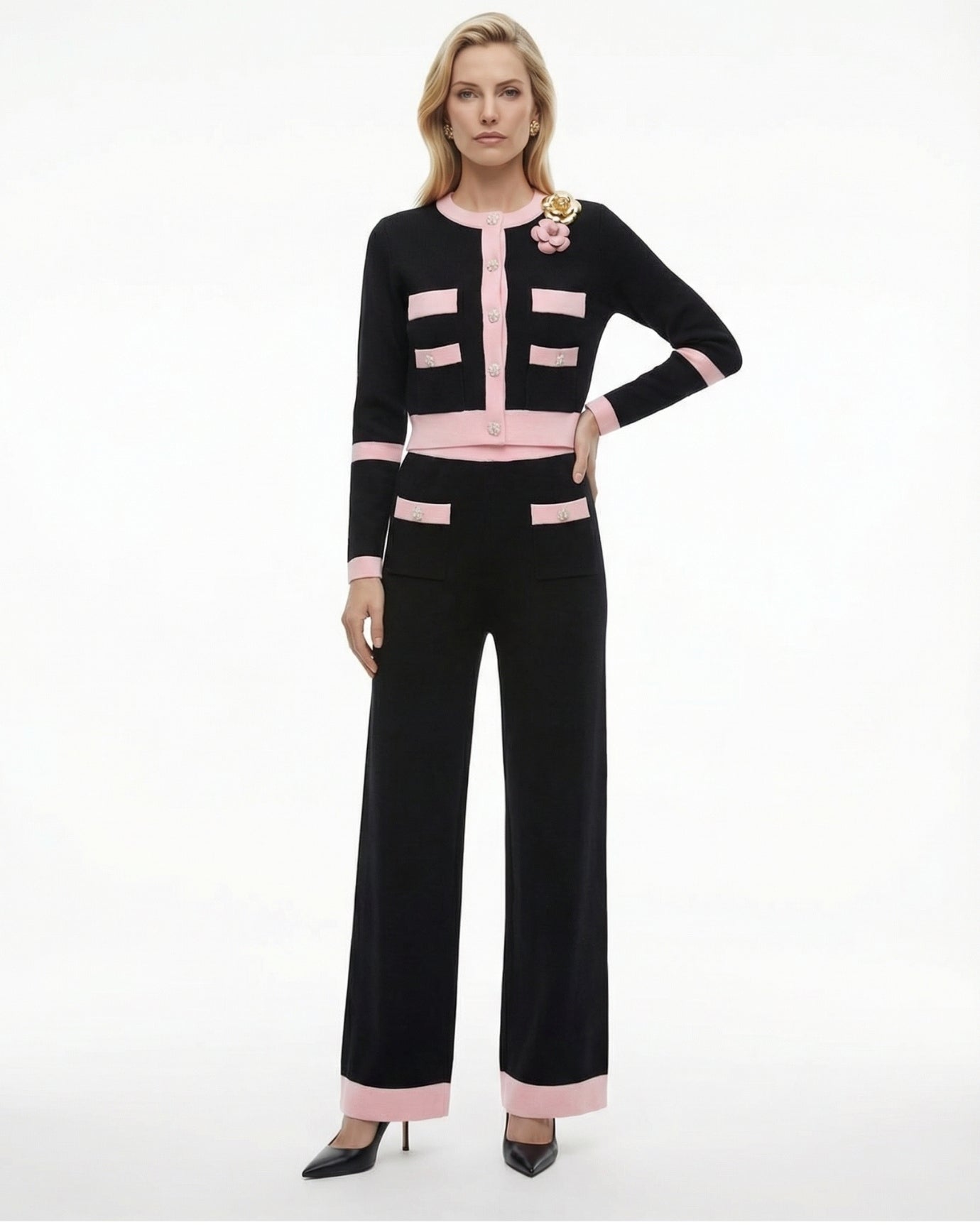 Rinna Knitted Cardigan Long-Sleeved Jacket & Pants Suit Set