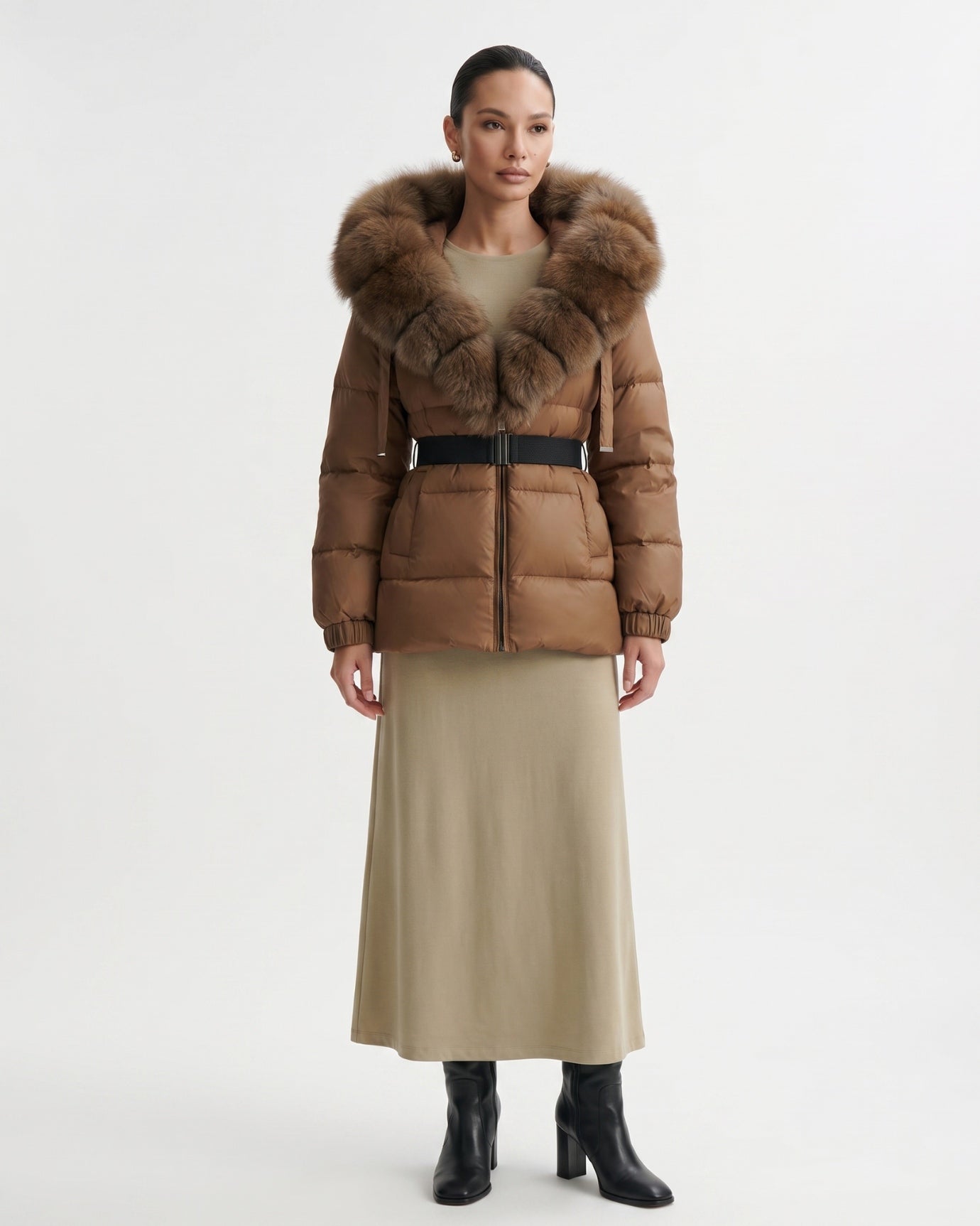 Duck Down Jacket with Fox Fur Trim