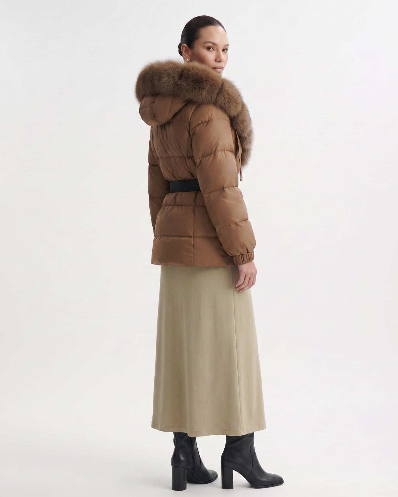 Duck Down Jacket with Fox Fur Trim