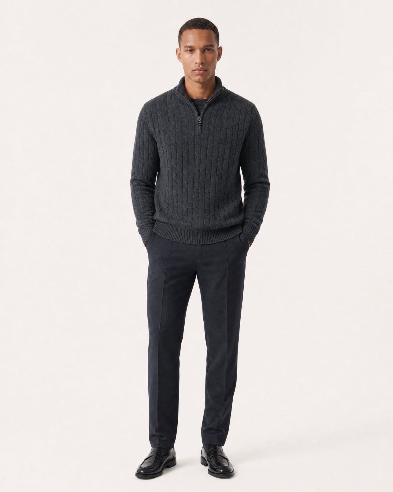 Cashmere Half-Zip Thick Cable Knit Knitwear