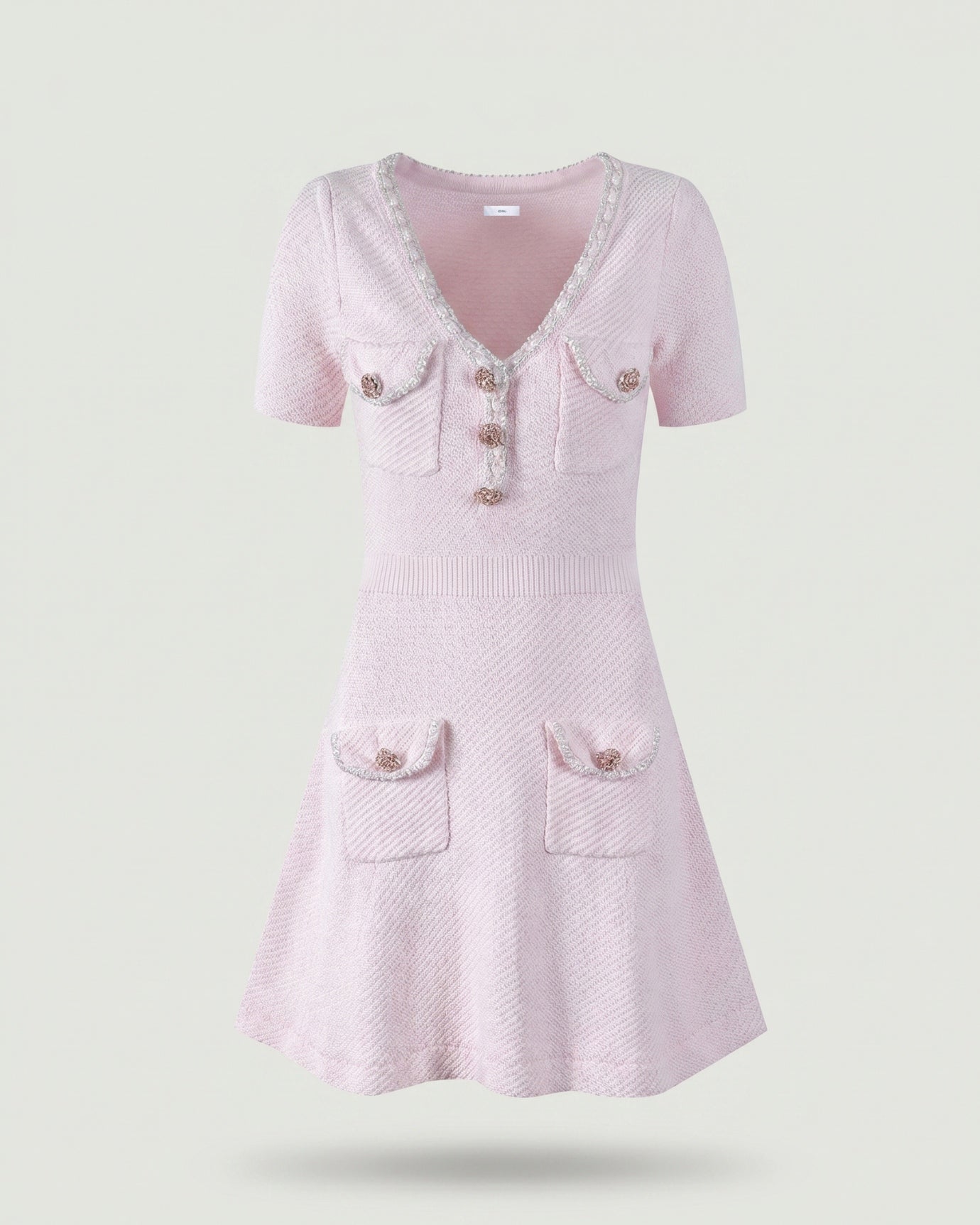 Diamantknopf-Minikleid im französischen Stil
