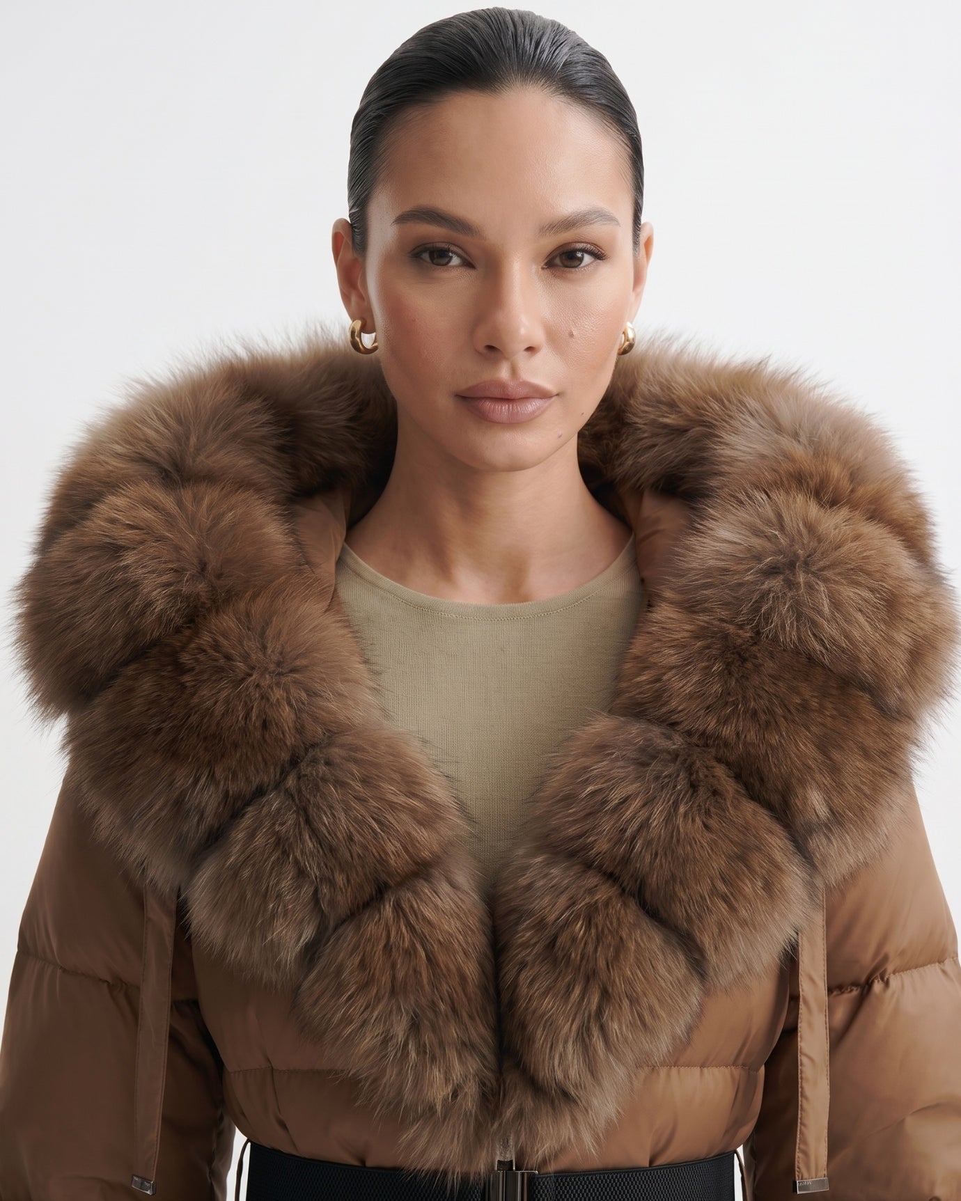 Duck Down Jacket with Fox Fur Trim