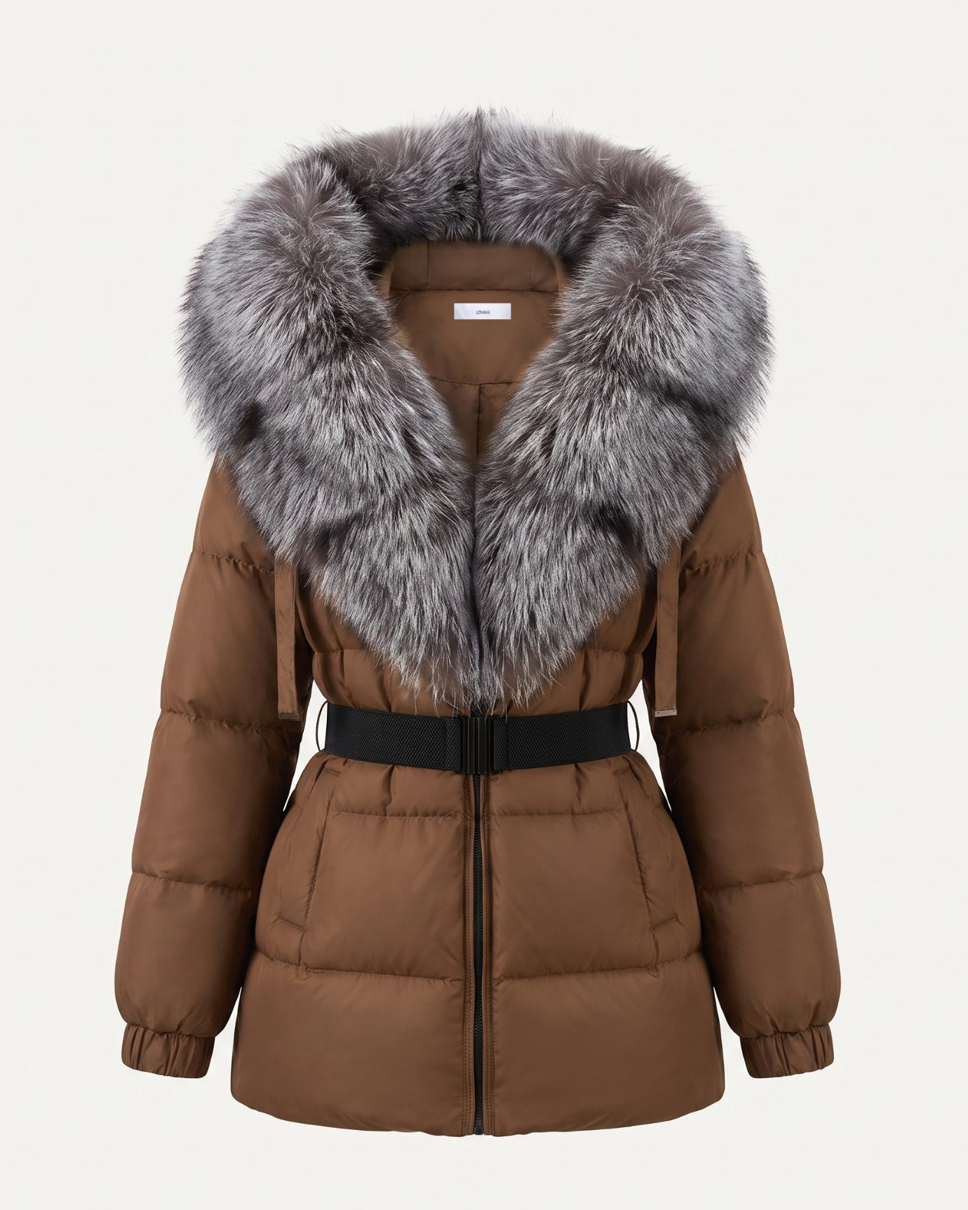 Duck Down Jacket with Fox Fur Trim