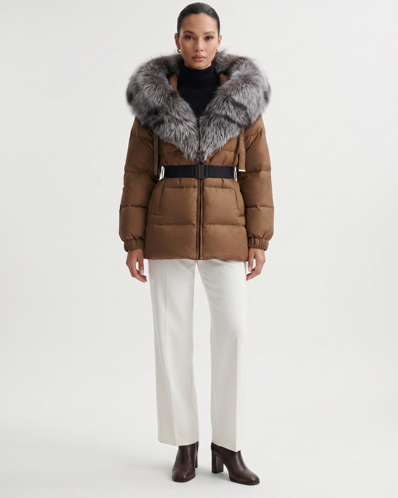 Duck Down Jacket with Fox Fur Trim