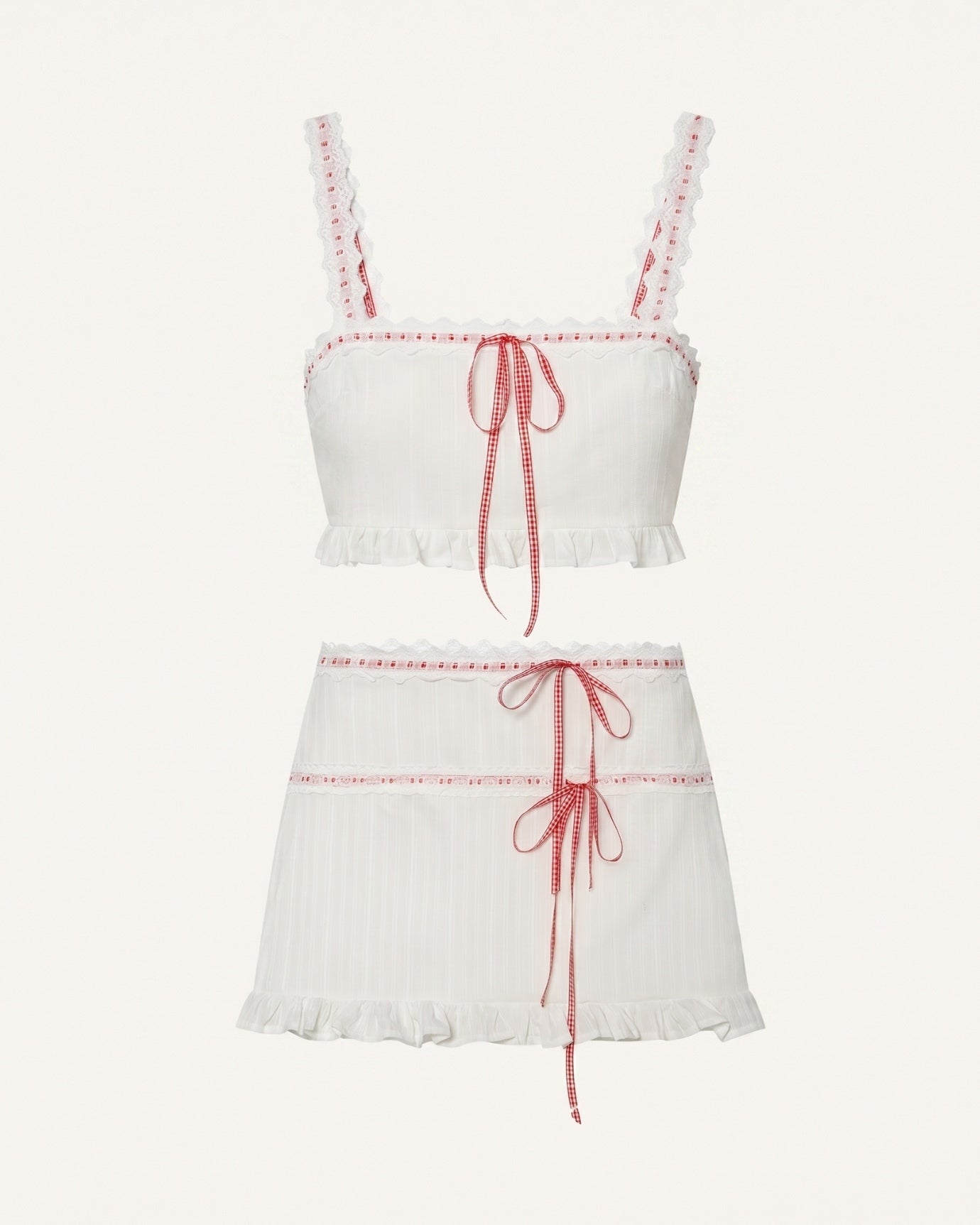 Jacquard Lace White Red Set