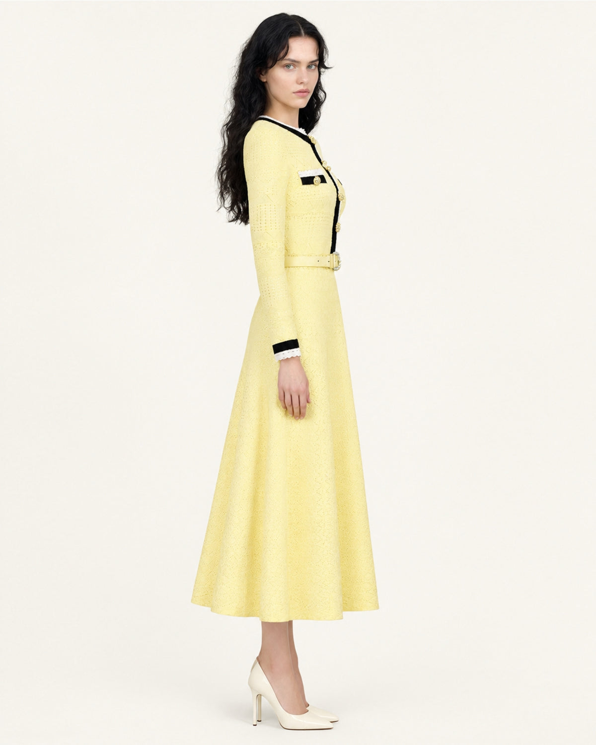 Celia Long-Sleeve Belted Cutout Dress