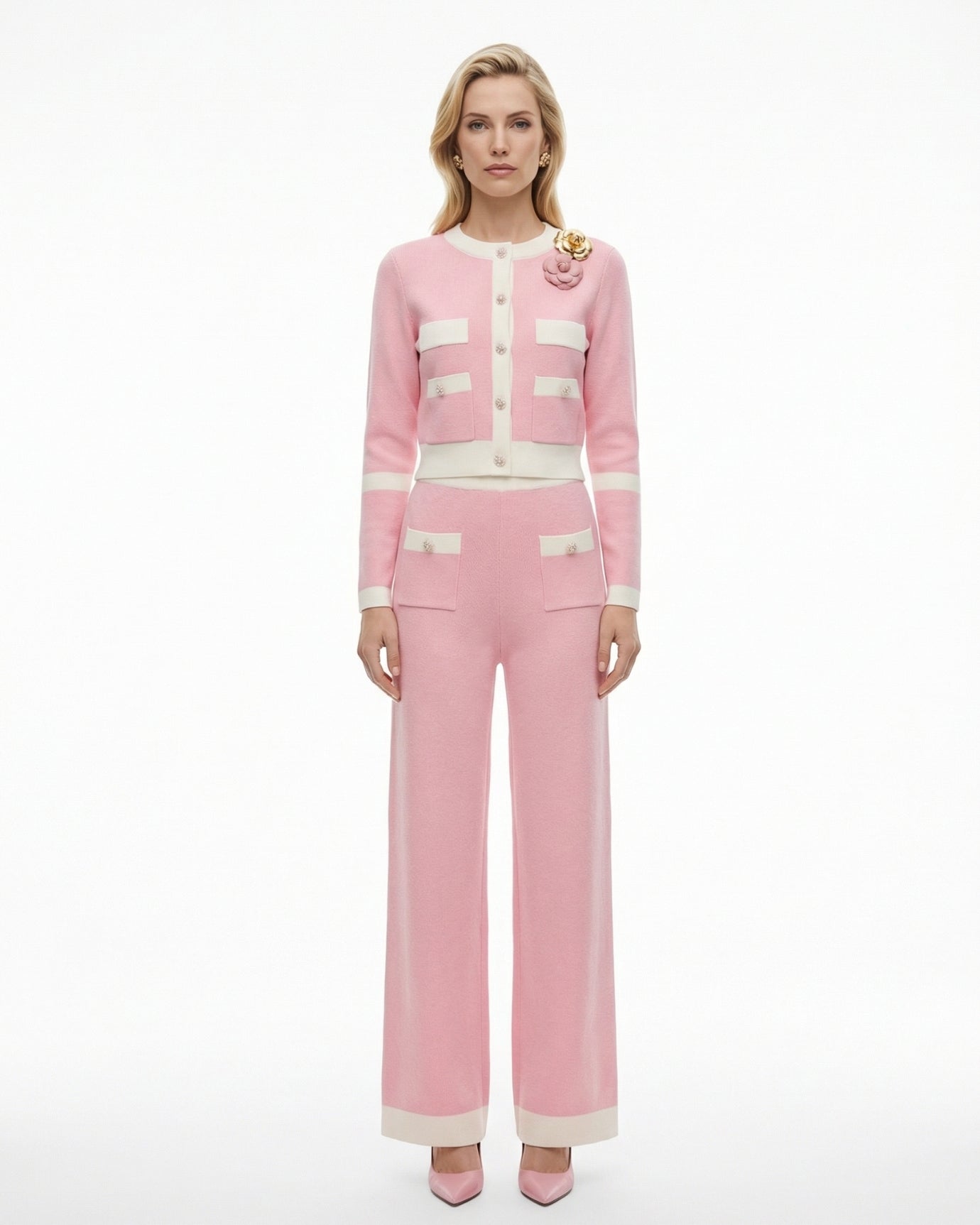 Rinna Knitted Cardigan Long-Sleeved Jacket & Pants Suit Set