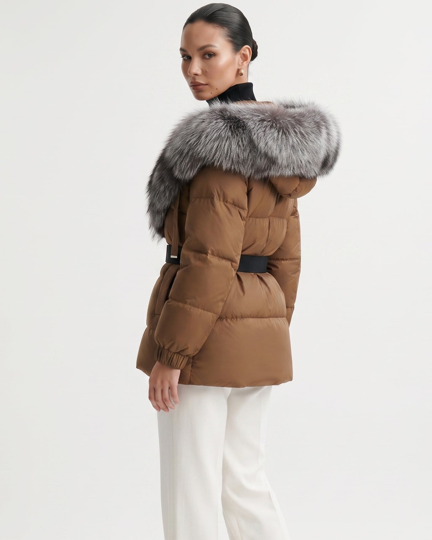 Duck Down Jacket with Fox Fur Trim