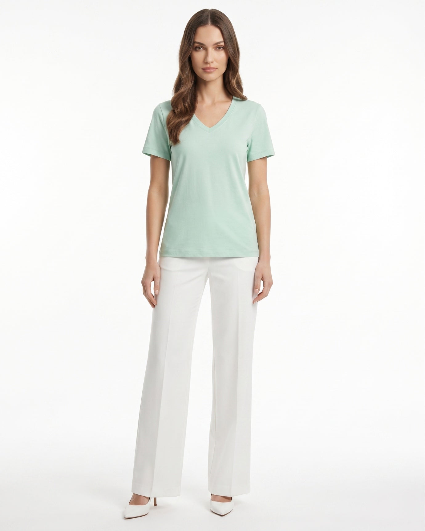 High-end Mercerized Cotton Woman V- Neck T-Shirt