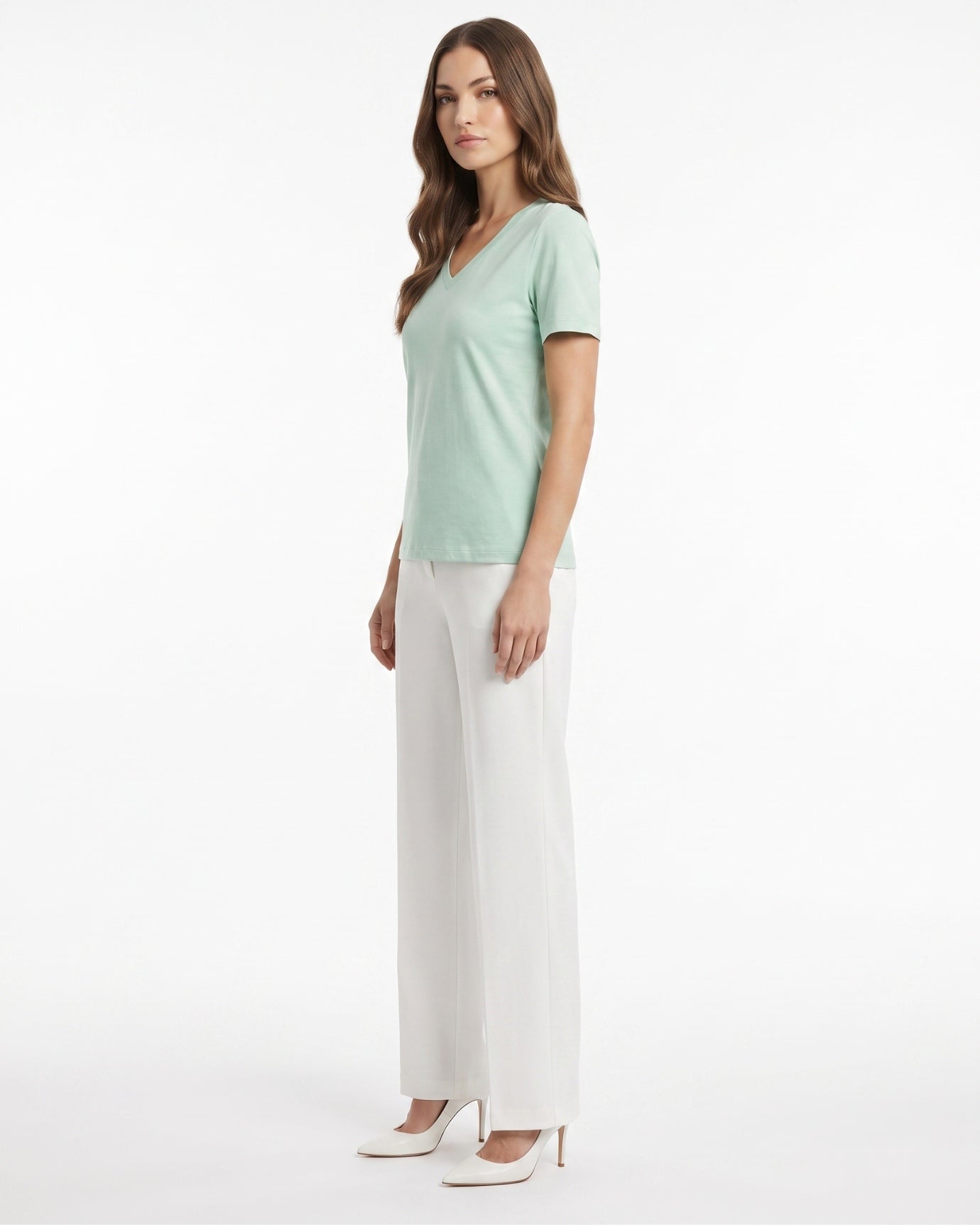 High-end Mercerized Cotton Woman V- Neck T-Shirt