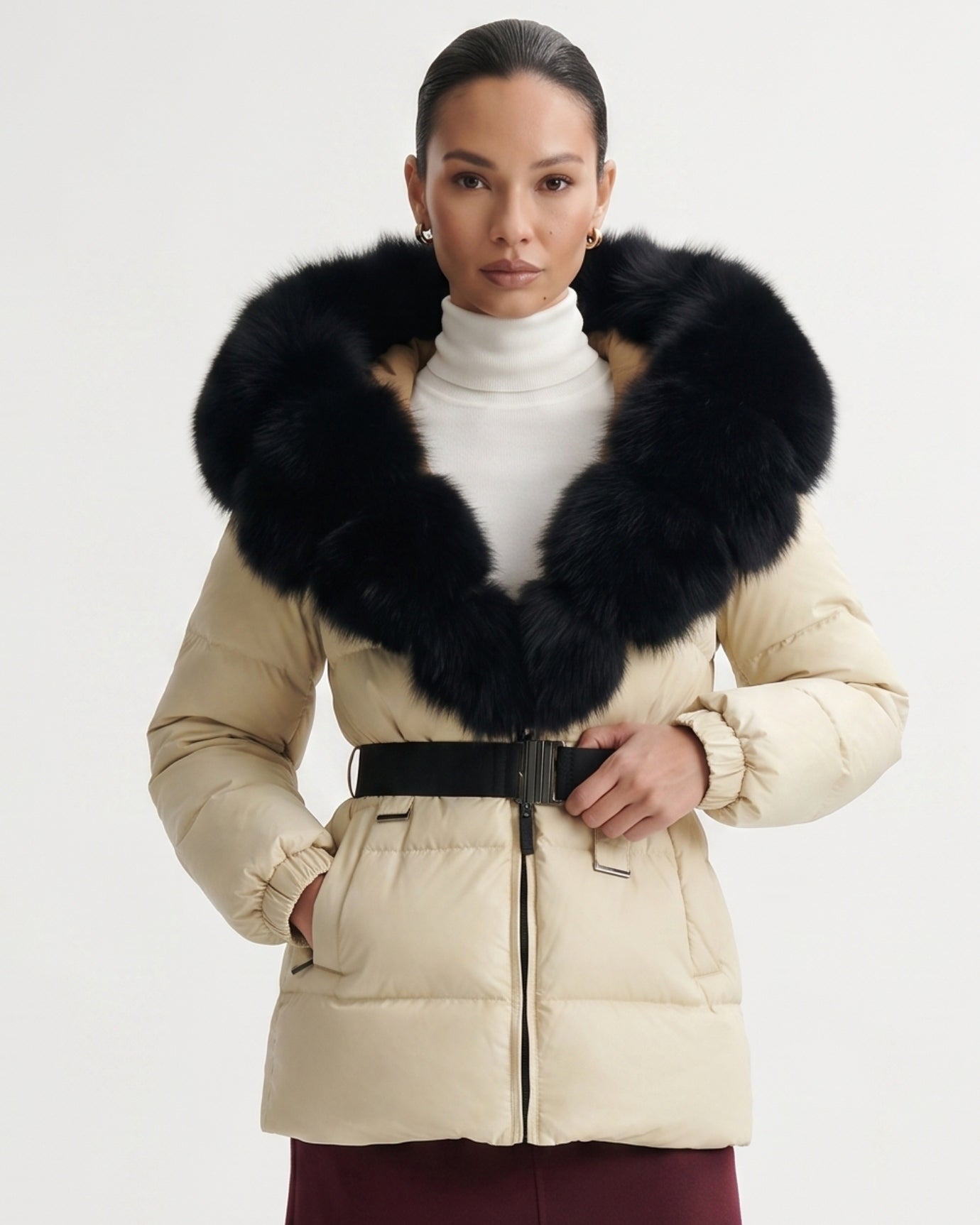 Duck Down Jacket with Fox Fur Trim
