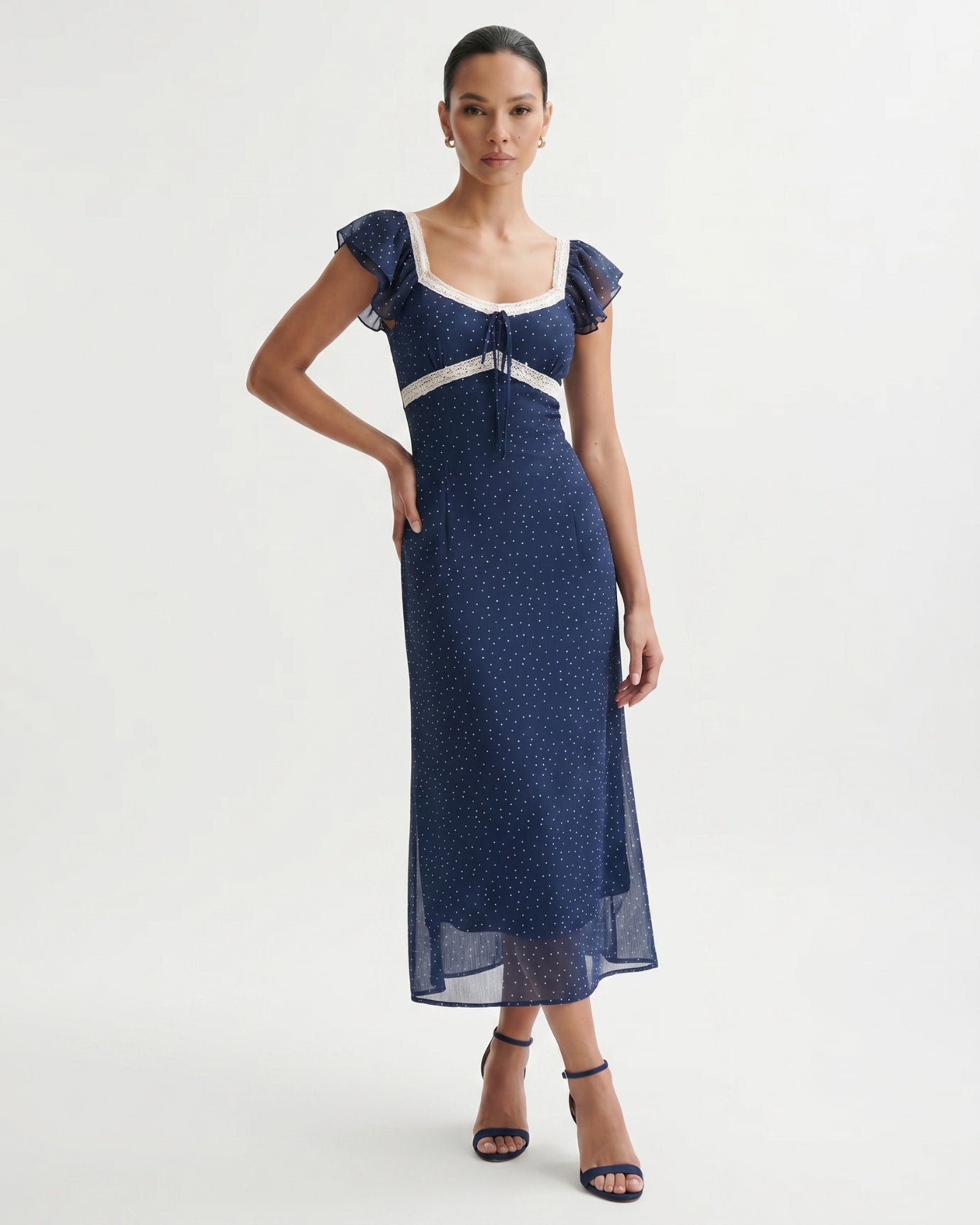 Lace Strap Bubble Sleeve Slim Dress