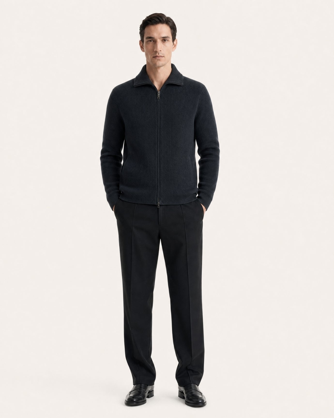 New York Thick Ribbed Cashmere Zip Sweater
