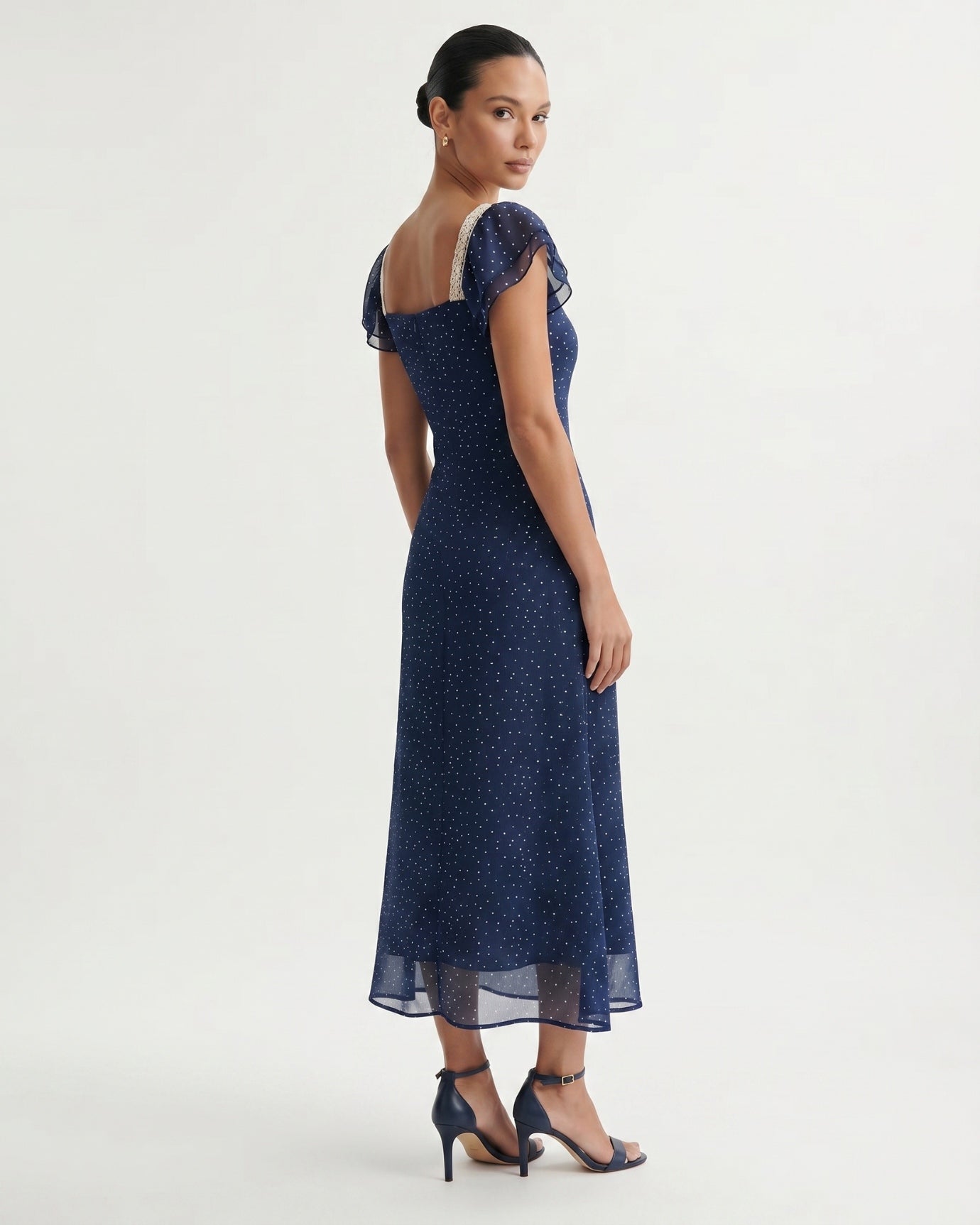 Lace Strap Bubble Sleeve Slim Dress