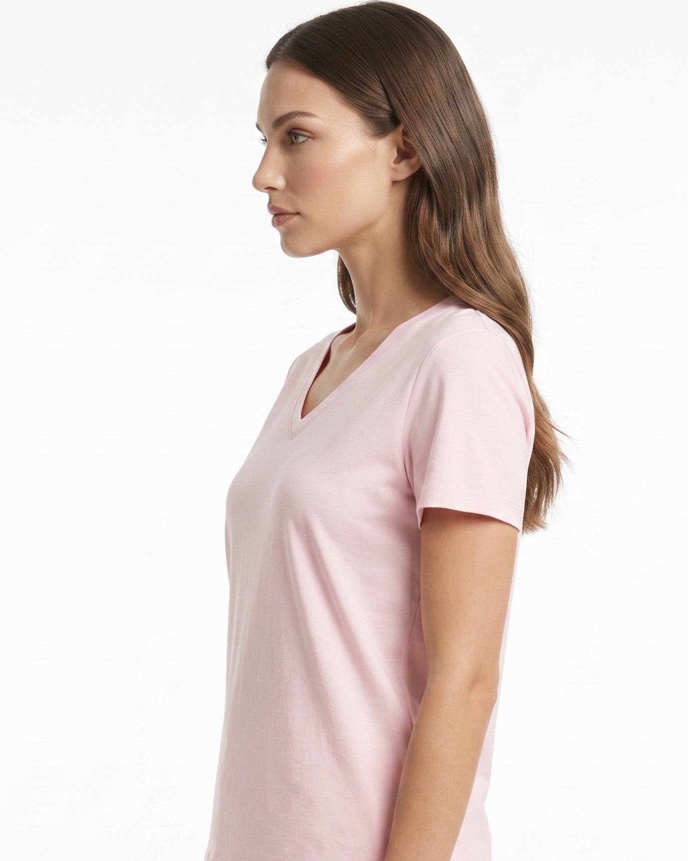 High-end Mercerized Cotton Woman V- Neck T-Shirt