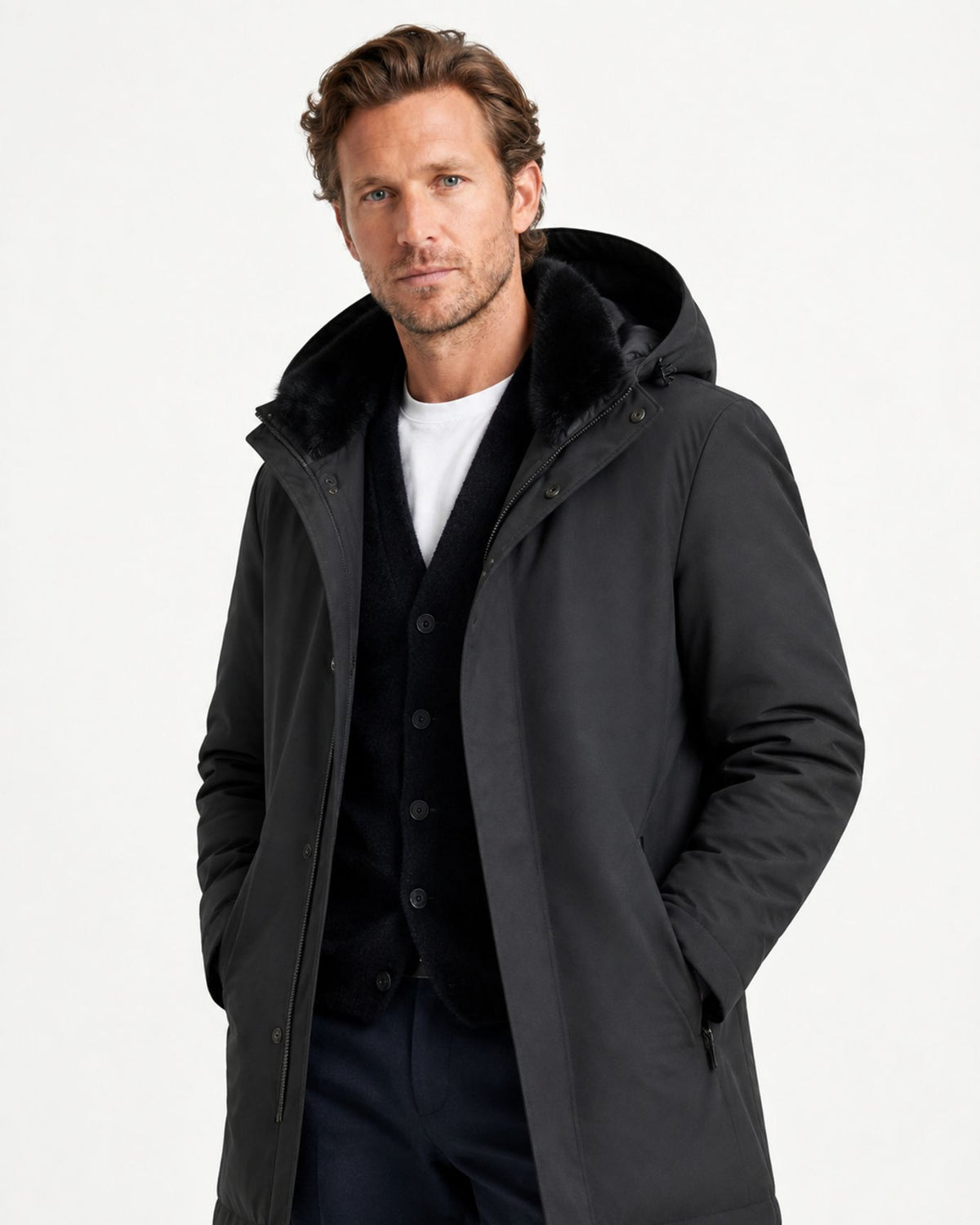 Rabbit Fur and Goose Down-Lined Hooded Nylon Parka