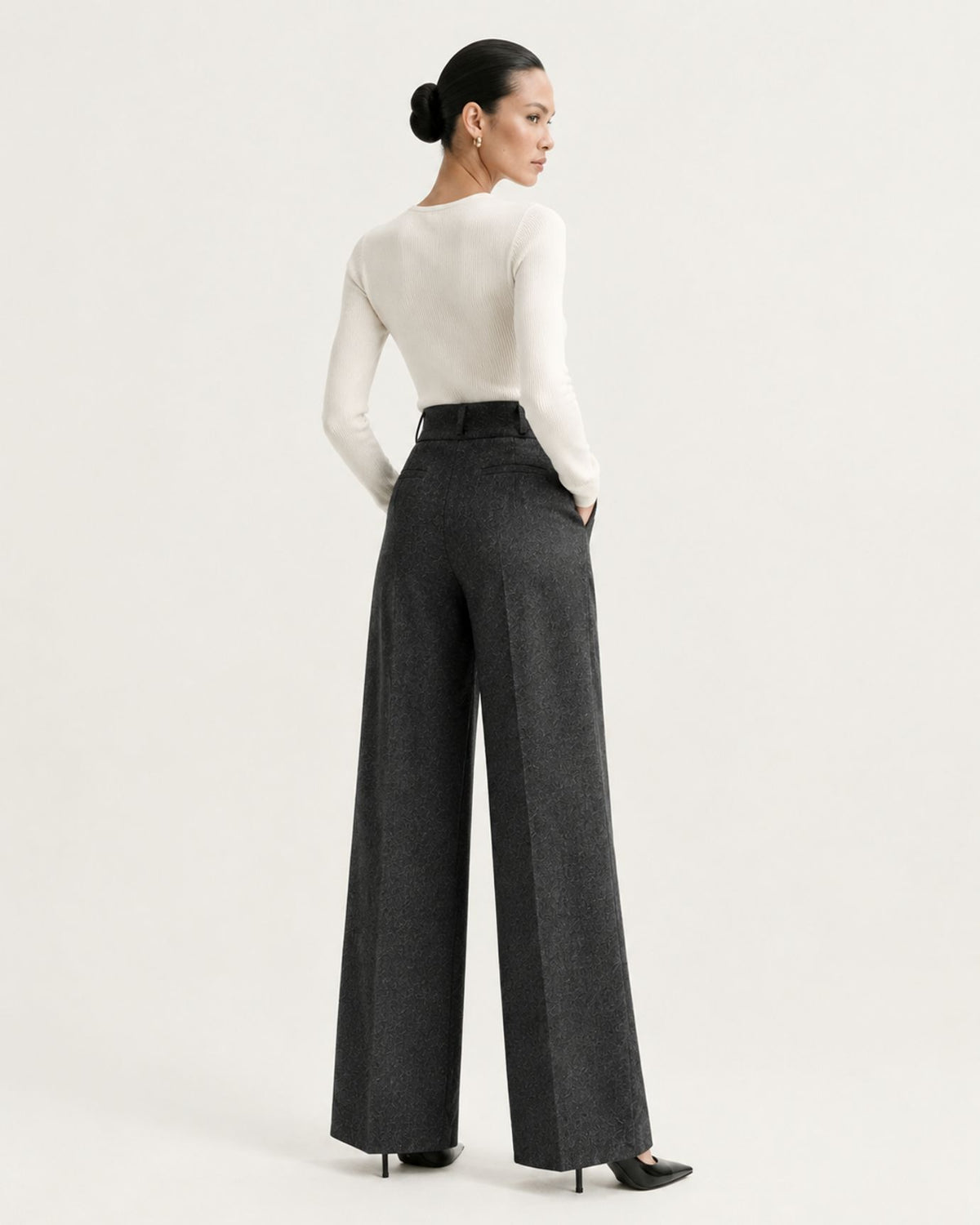 Drapey High-Waisted Wool Wide-Leg Woman Trousers