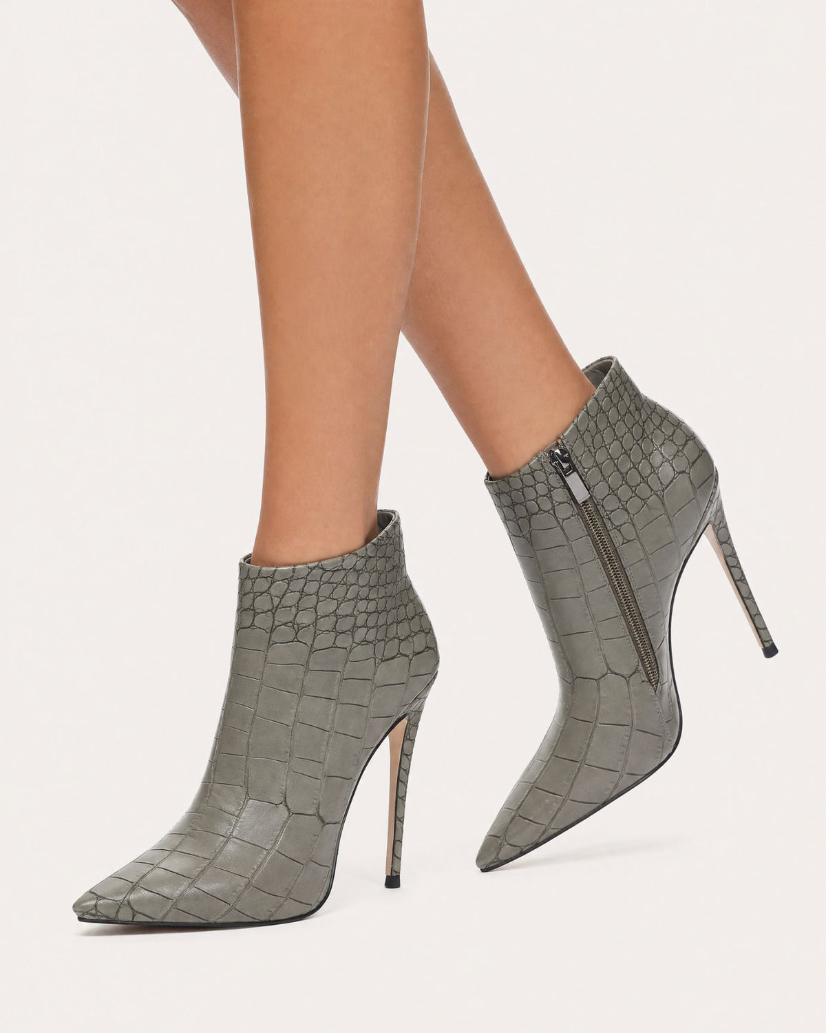 Pointed-Toe Stiletto Booties with Side Zip