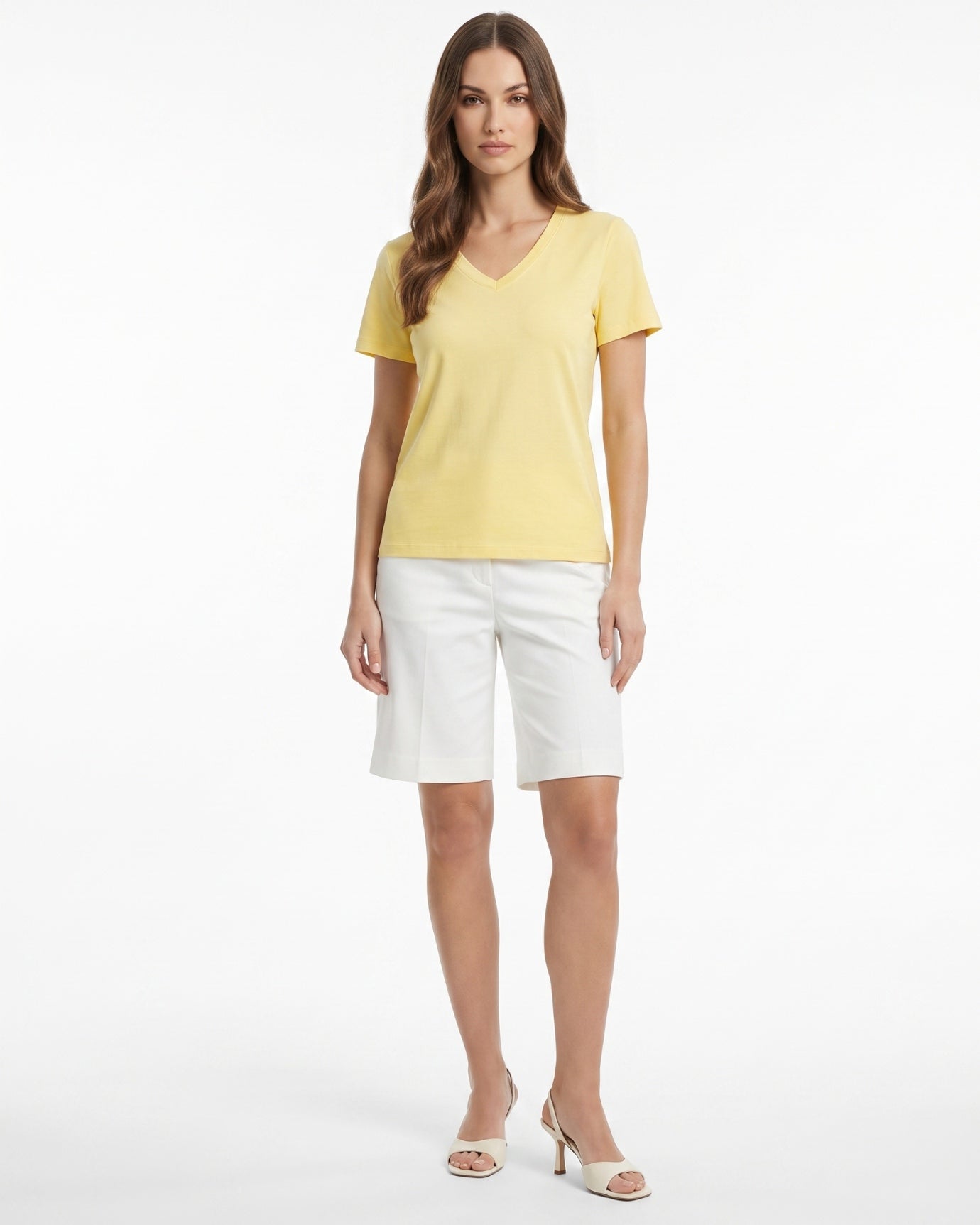 High-end Mercerized Cotton Woman V- Neck T-Shirt