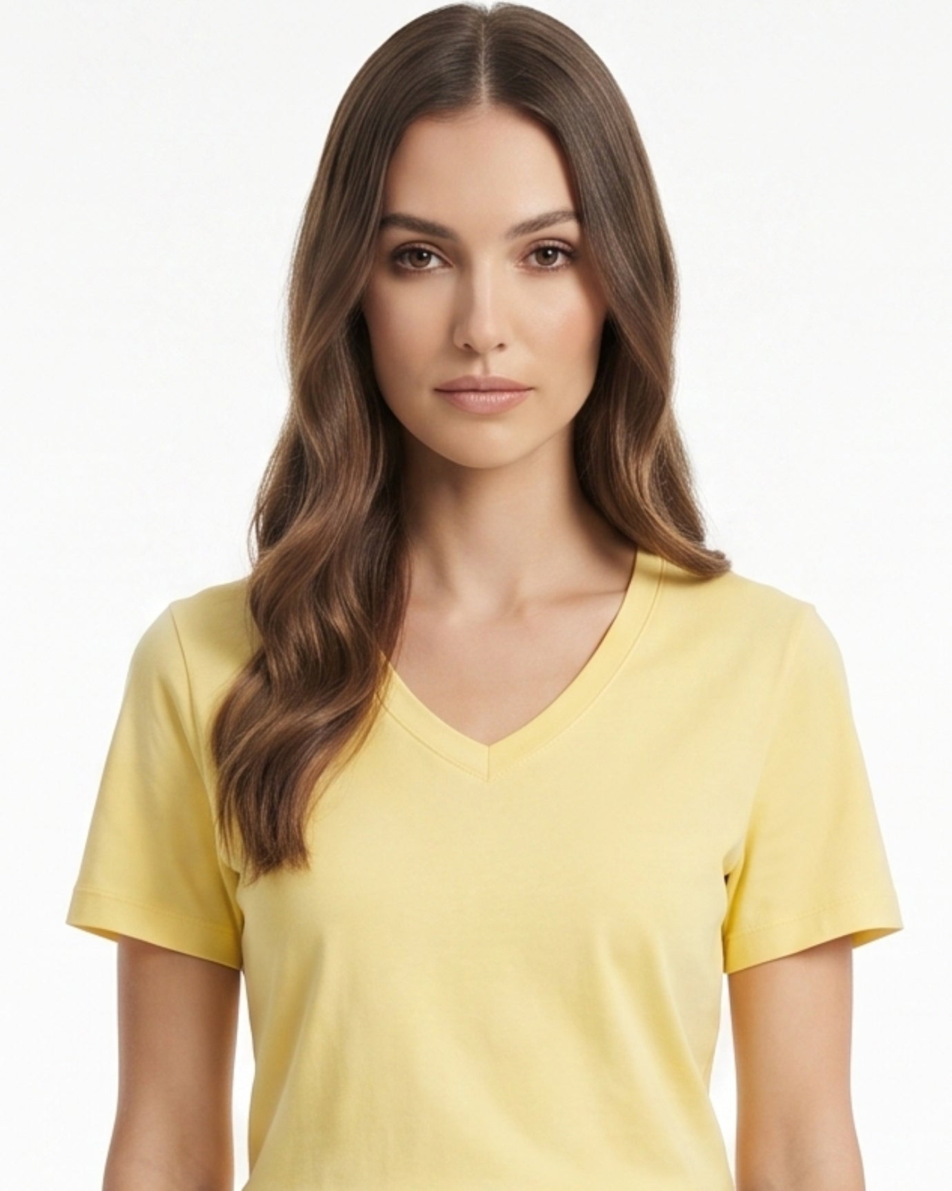 High-end Mercerized Cotton Woman V- Neck T-Shirt