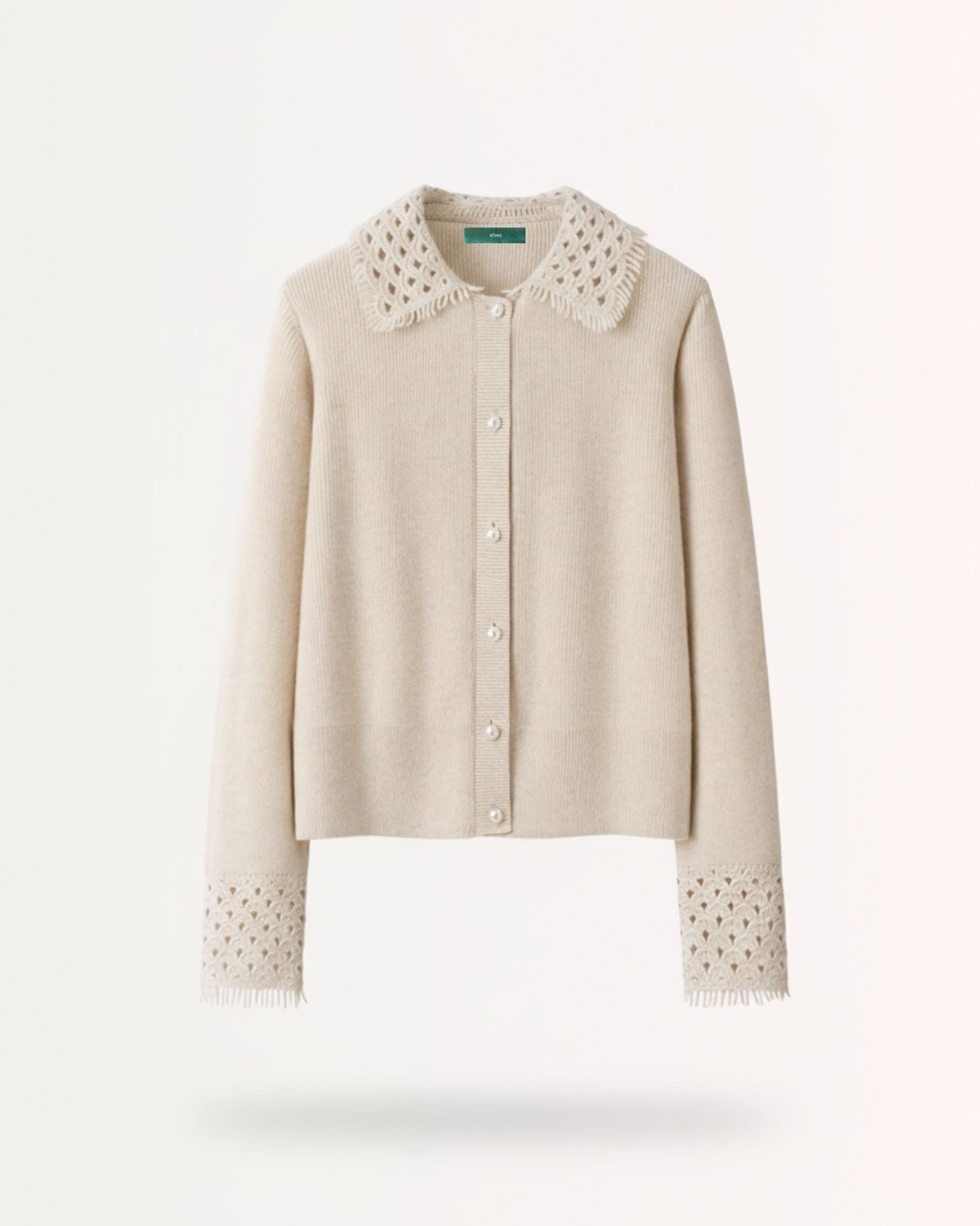 Dina Cashmere Crochet Polo Neck Thickened Cardigan