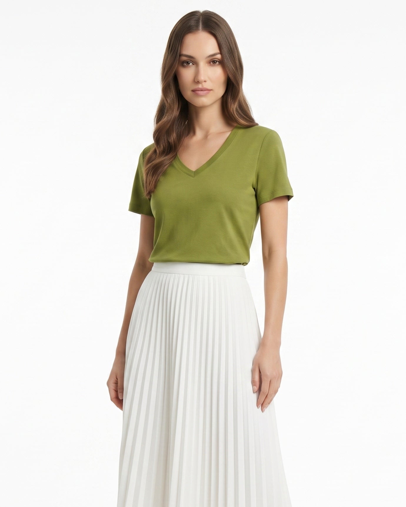 High-end Mercerized Cotton Woman V- Neck T-Shirt