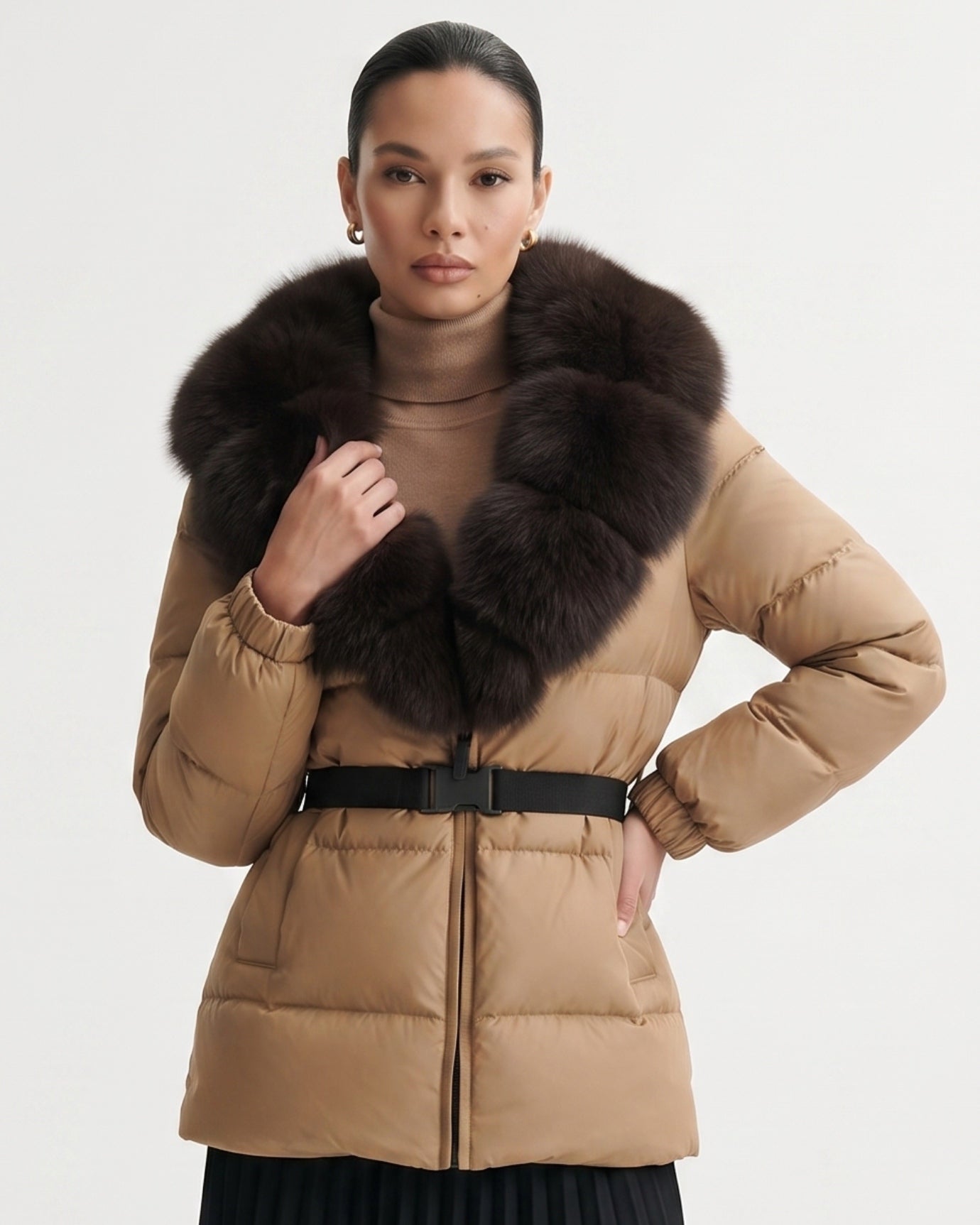Duck Down Jacket with Fox Fur Trim