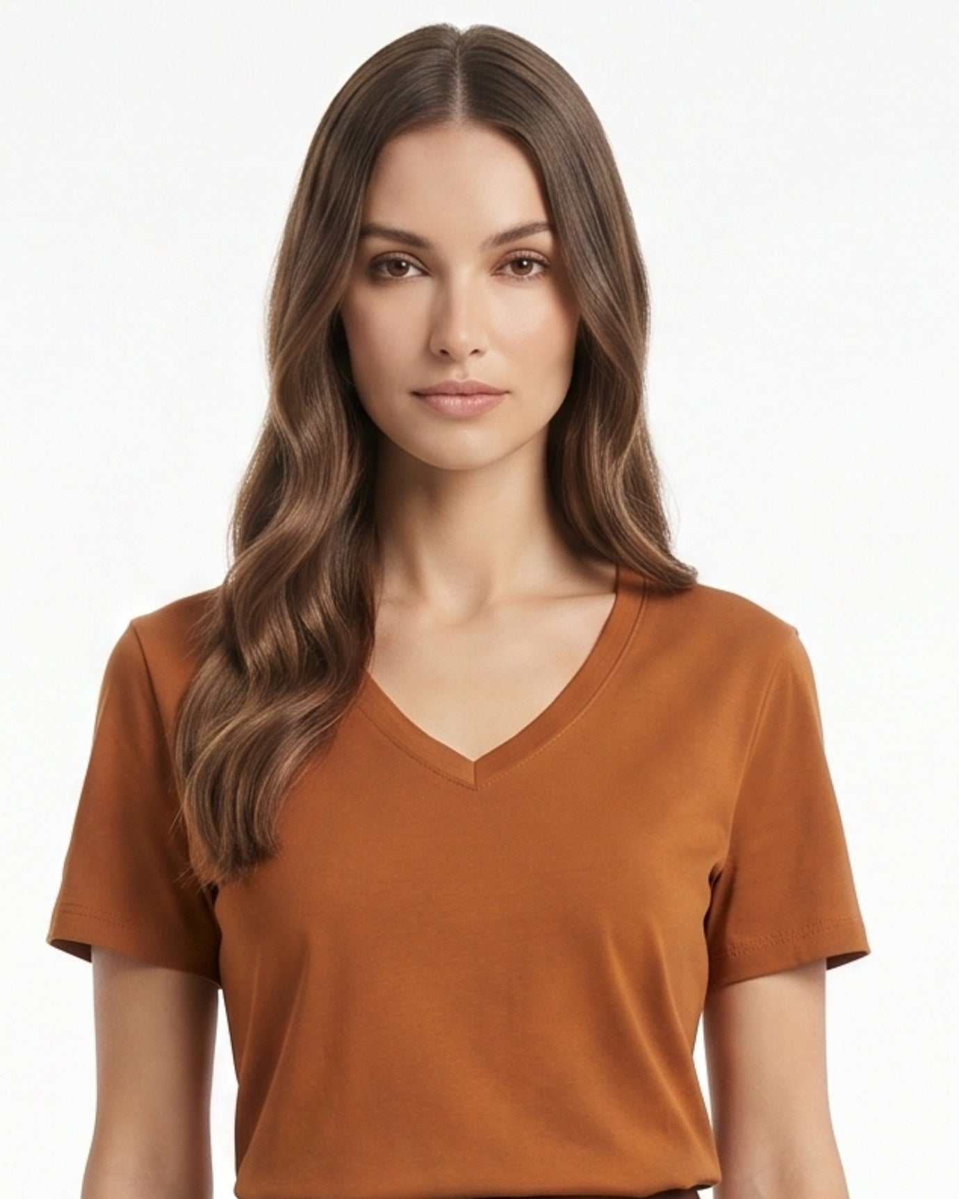High-end Mercerized Cotton Woman V- Neck T-Shirt