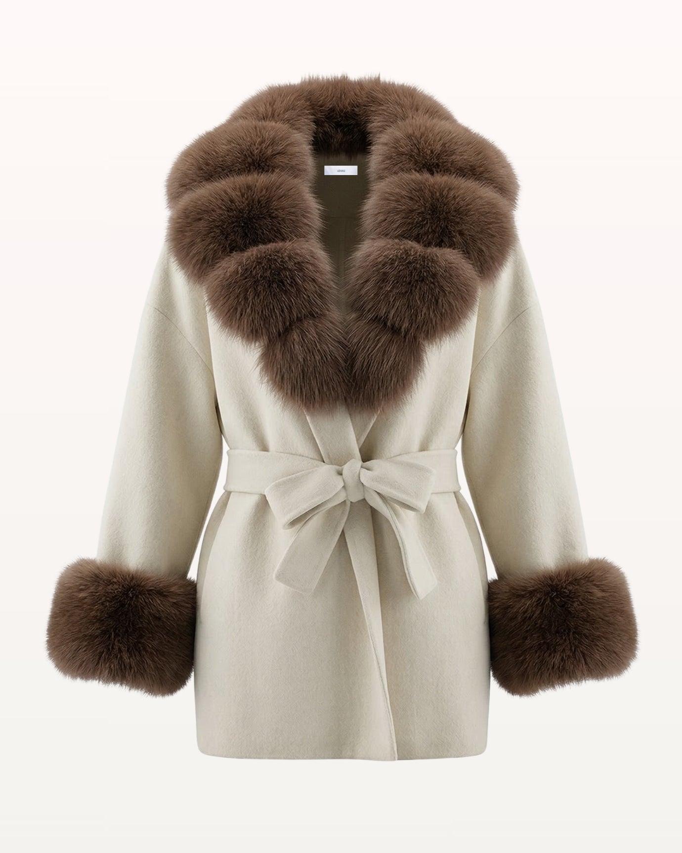 Abrigo de lana de doble cara Divina con cuello de piel de zorro