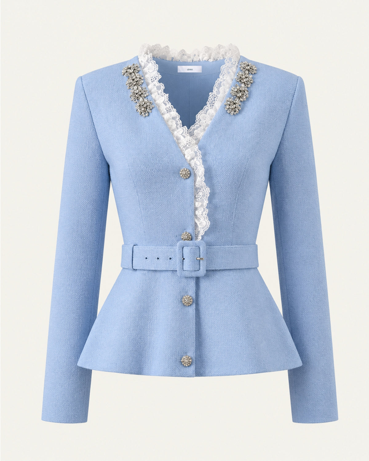 Rhinestone Embellished Lace Trim Cardigan